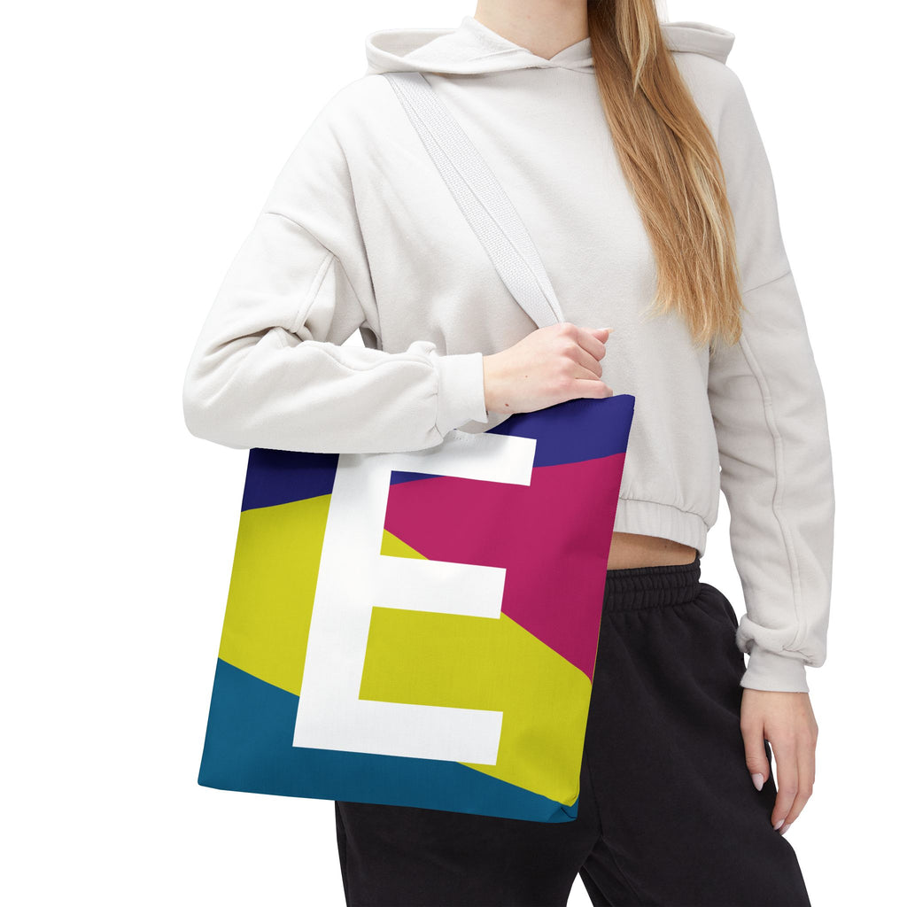 Monogram 'E' Colorblock Tote Bag — Personalized Initial E Shoulder Tote