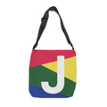 Initial Letter 'J' Colorblock Adjustable Tote Bag — Monogram Alphabet Shoulder Bag