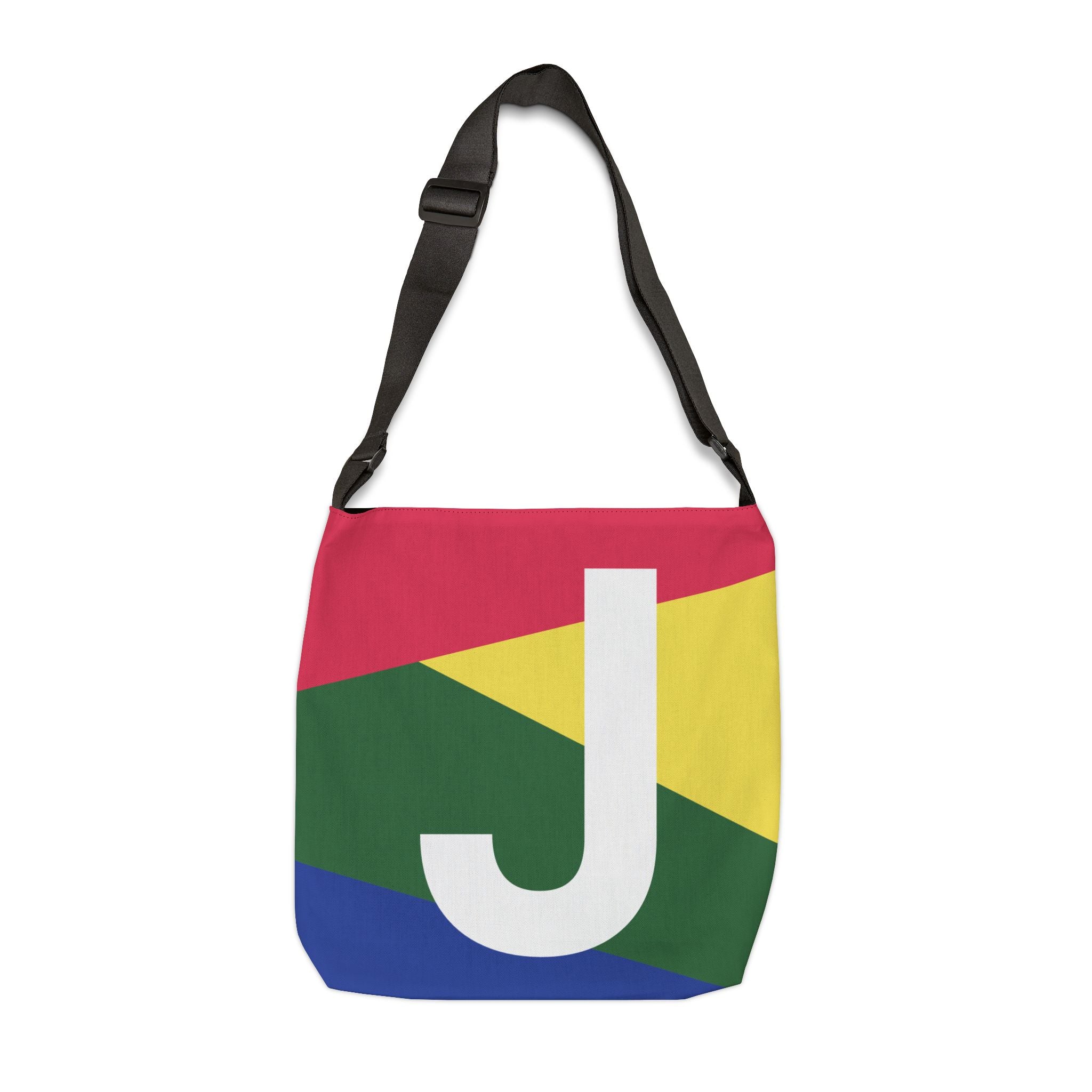 Initial Letter 'J' Colorblock Adjustable Tote Bag — Monogram Alphabet Shoulder Bag