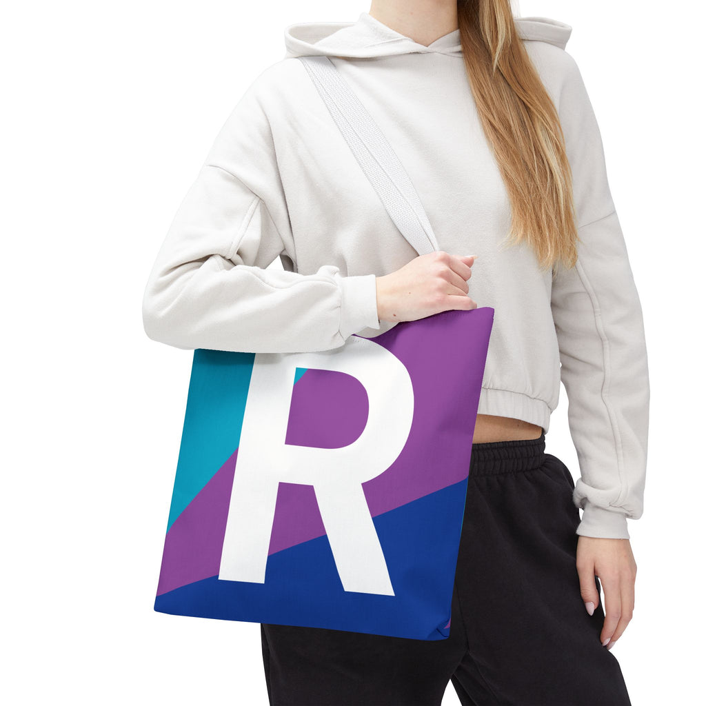 Monogram 'R' Colorblock Tote Bag — Personalized Initial R Shoulder Tote