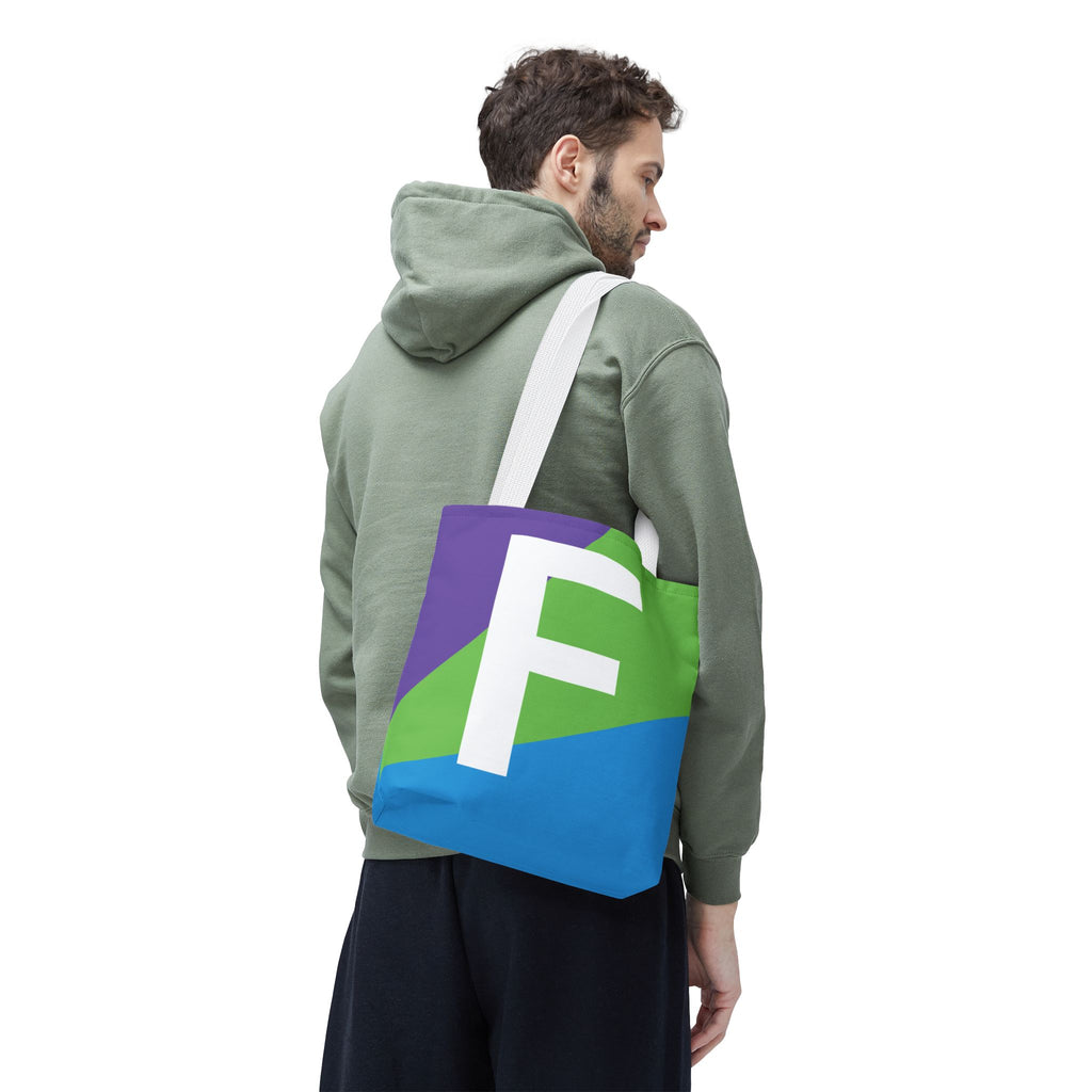 Monogram 'F' Colorblock Tote Bag — Personalized Initial F Shoulder Tote