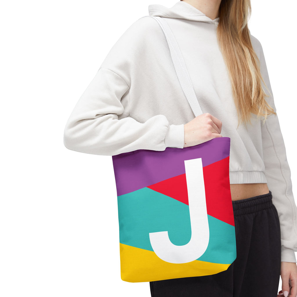 Monogram 'J' Colorblock Tote Bag — Personalized Initial J Shoulder Tote