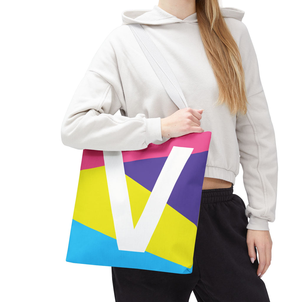 Monogram 'V' Colorblock Tote Bag — Personalized Initial V Shoulder Tote