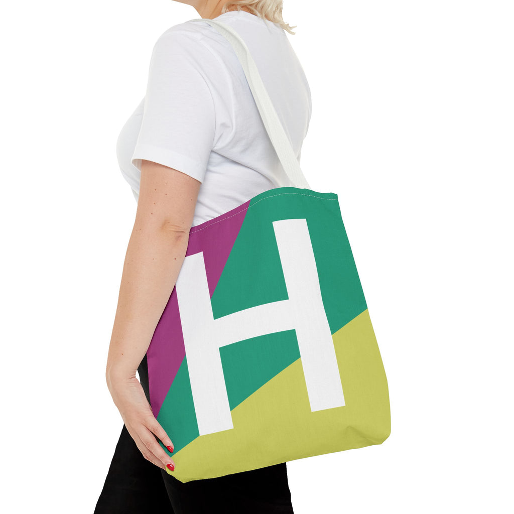Monogram 'H' Colorblock Tote Bag — Personalized Initial H Shoulder Tote
