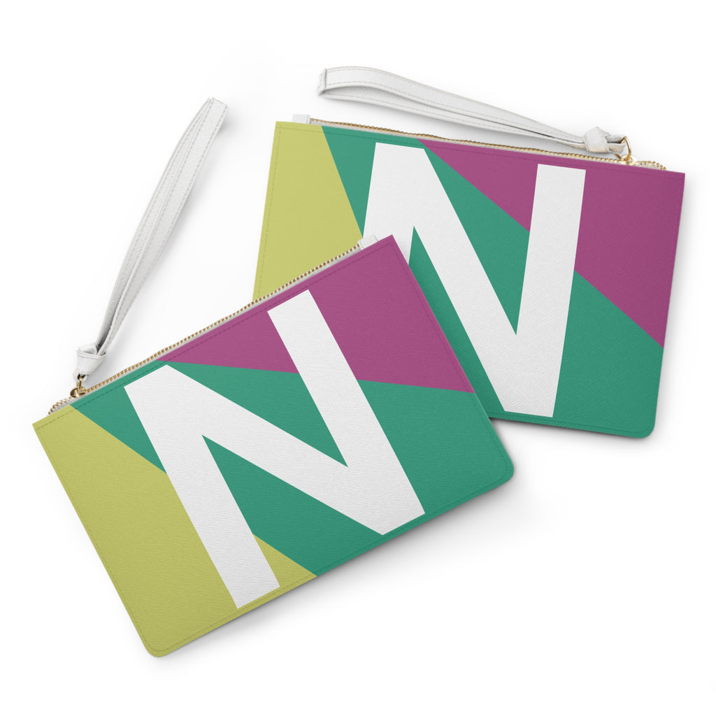 Monogram 'N' Colorblock Clutch Bag — Bold Geometric Wristlet for Everyday & Gifts