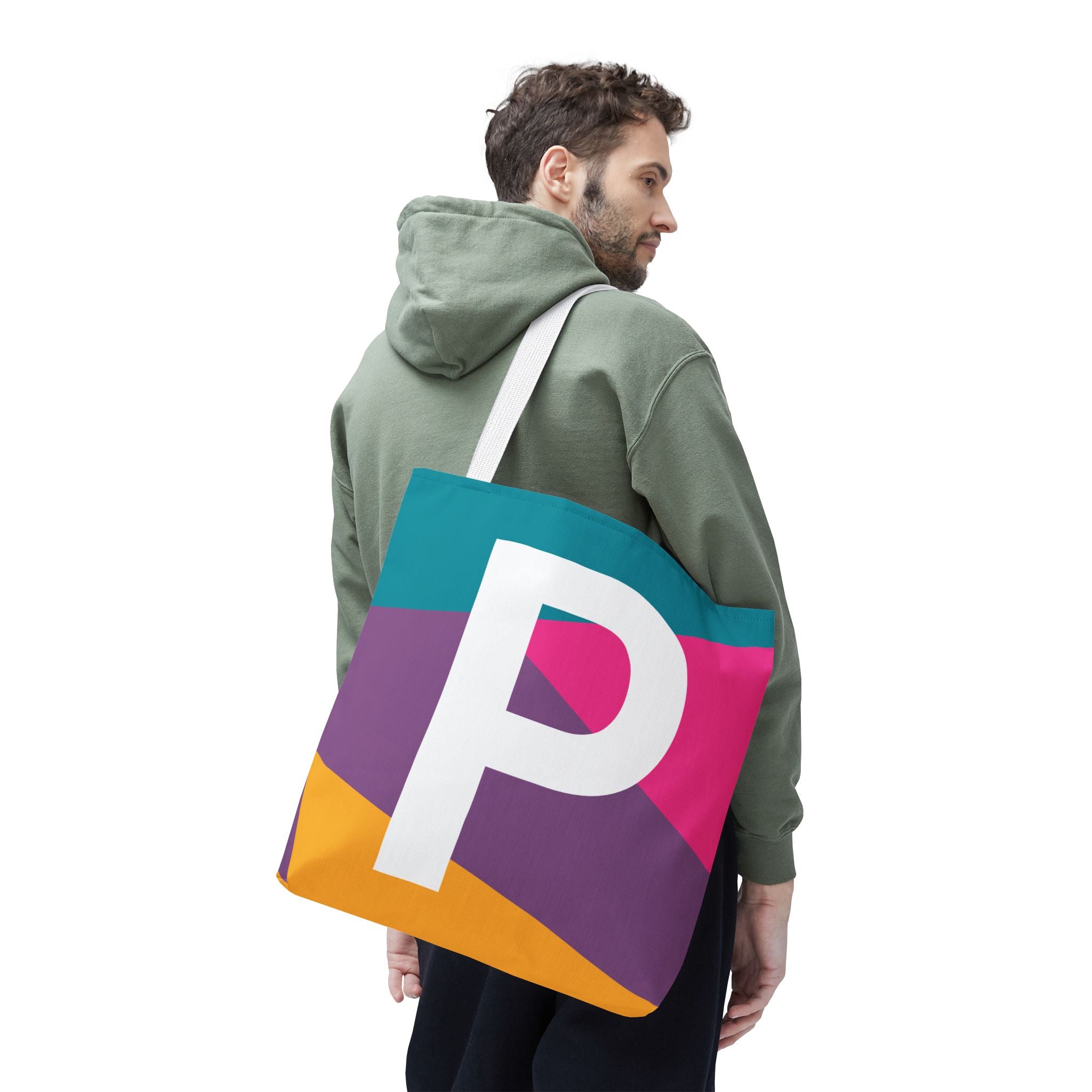 Monogram 'P' Colorblock Tote Bag — Personalized Initial P Shoulder Tote