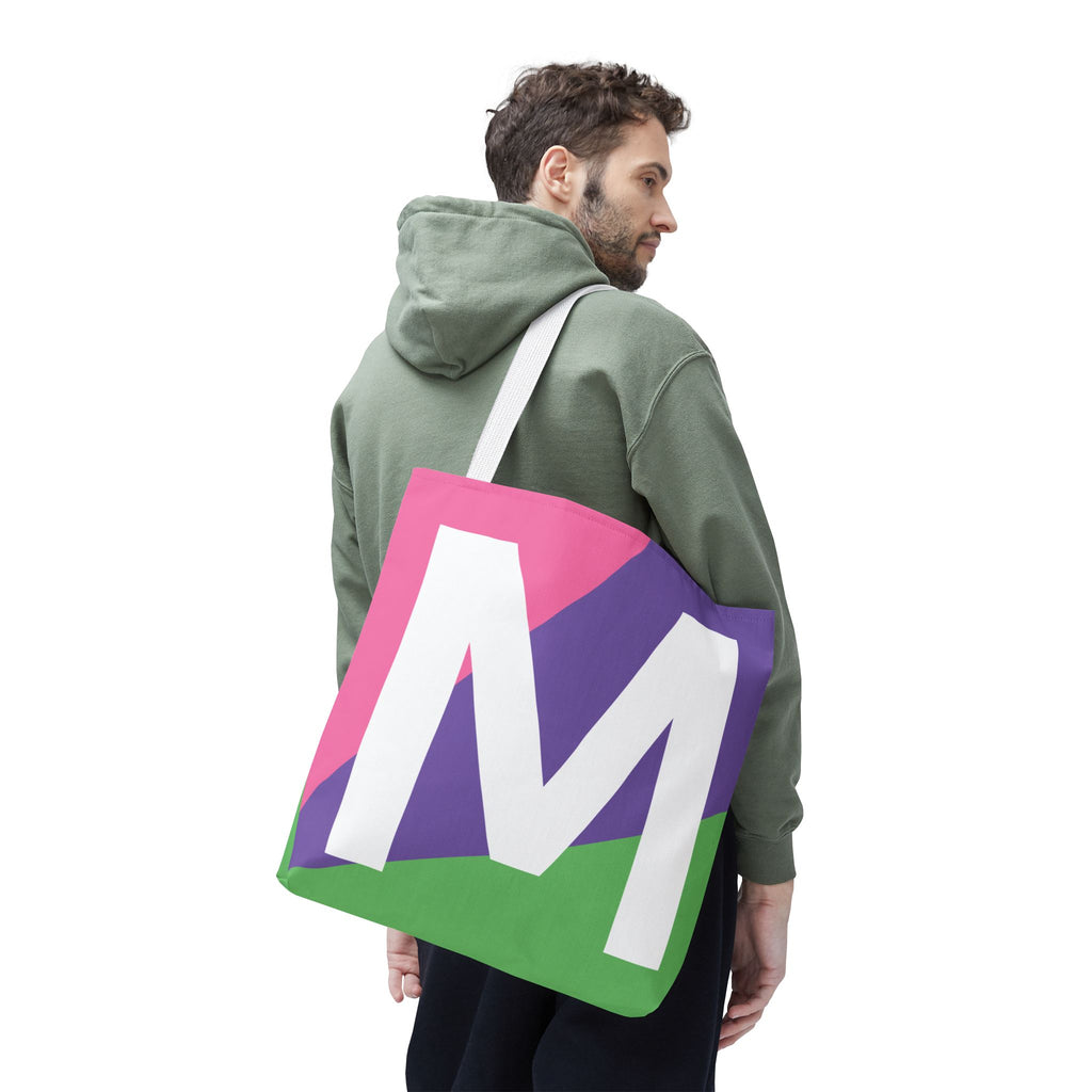 Monogram 'M' Colorblock Tote Bag — Personalized Initial M Shoulder Tote
