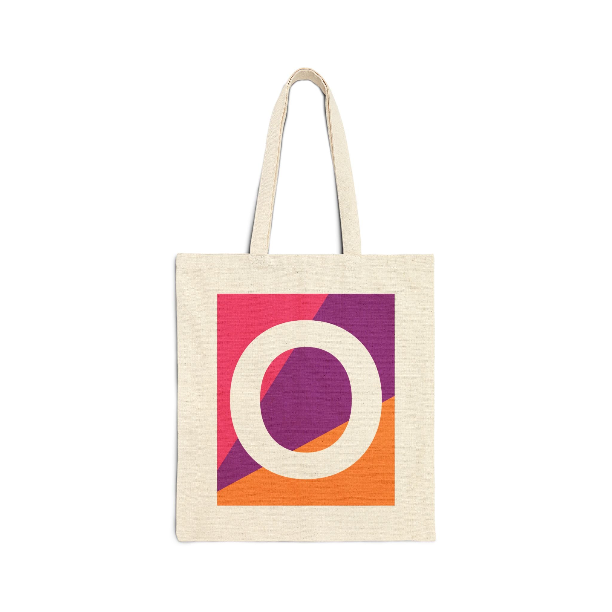 Initial O Colorblock Canvas Tote Bag — Monogram Letter O Reusable Grocery Tote