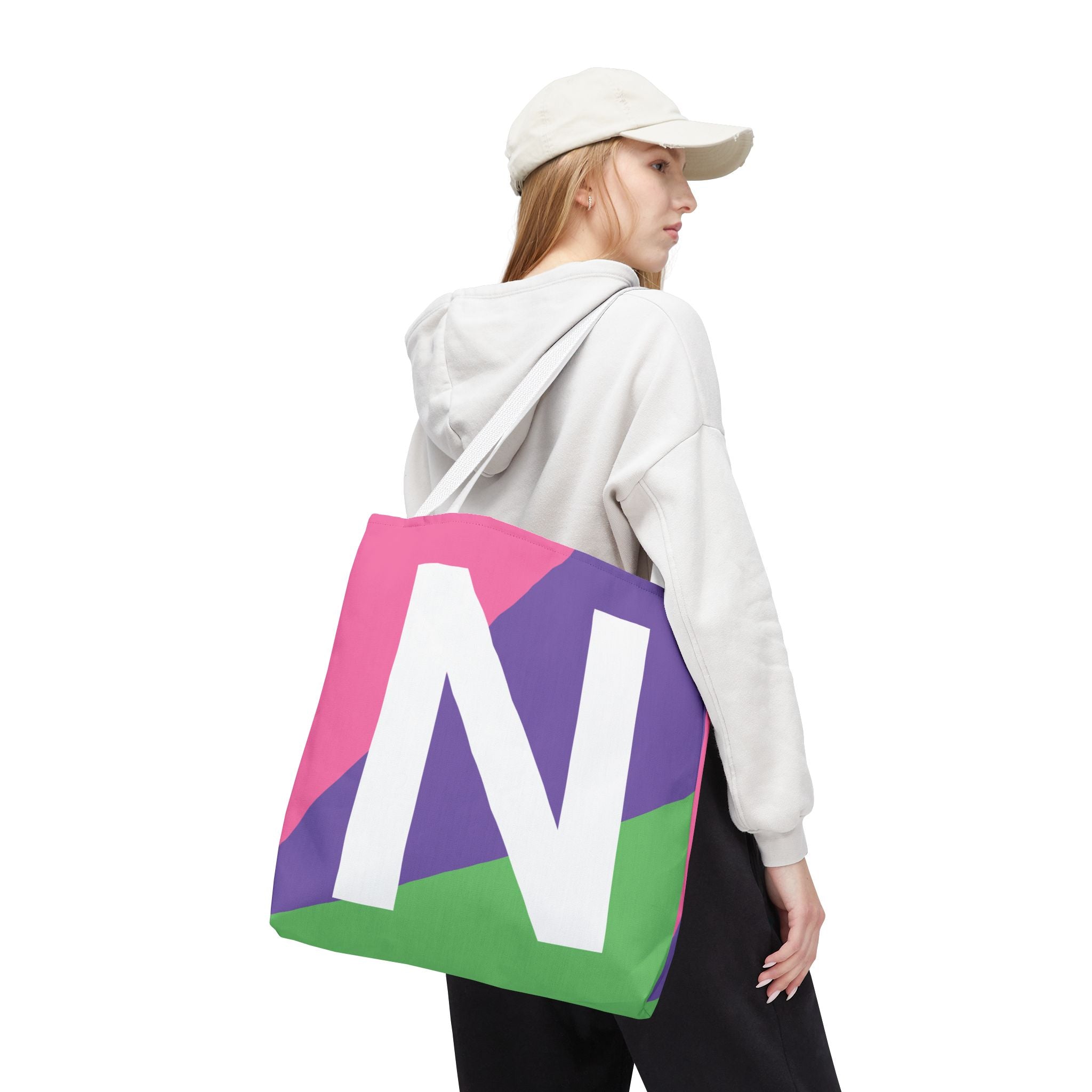 Monogram 'N' Colorblock Tote Bag — Personalized Initial N Shoulder Tote