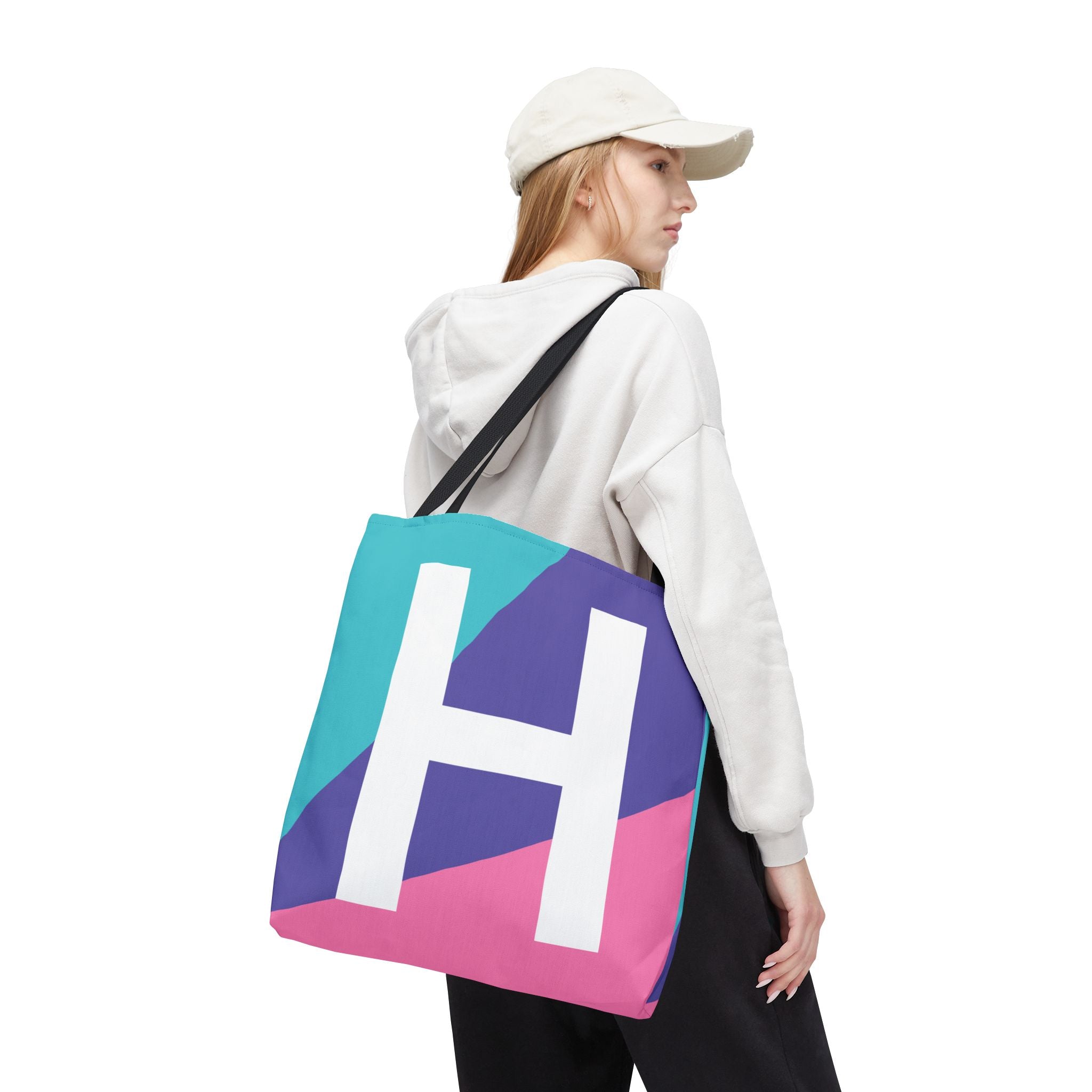 Monogram 'H' Colorblock Tote Bag — Personalized Initial H Shoulder Tote