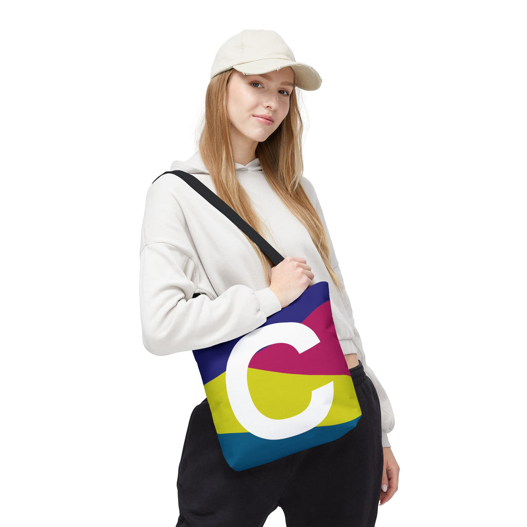 Monogram 'C' Colorblock Tote Bag — Personalized Initial C Shoulder Tote