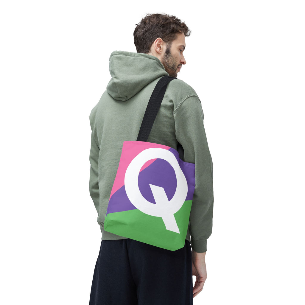 Monogram 'Q' Colorblock Tote Bag — Personalized Initial Q Shoulder Tote
