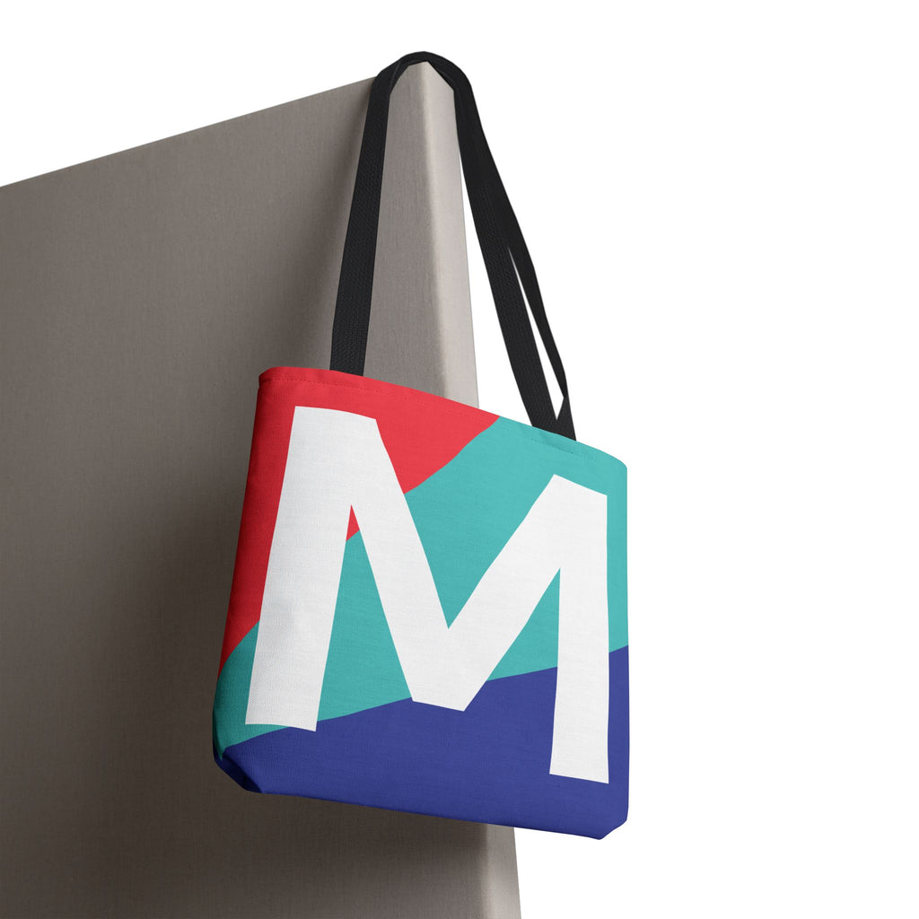 Monogram 'M' Colorblock Tote Bag — Personalized Initial M Shoulder Tote