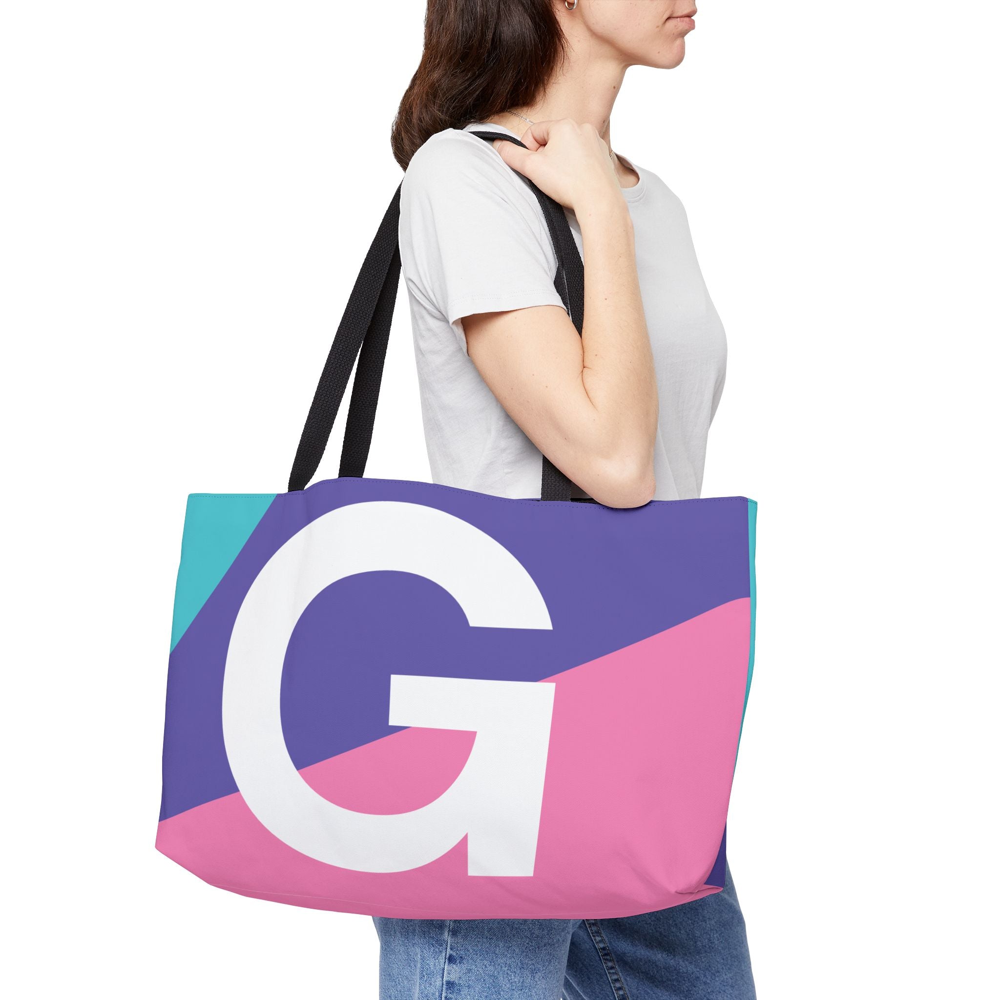 Personalized 'G' Colorblock Tote Bag — Monogram Weekender Tote