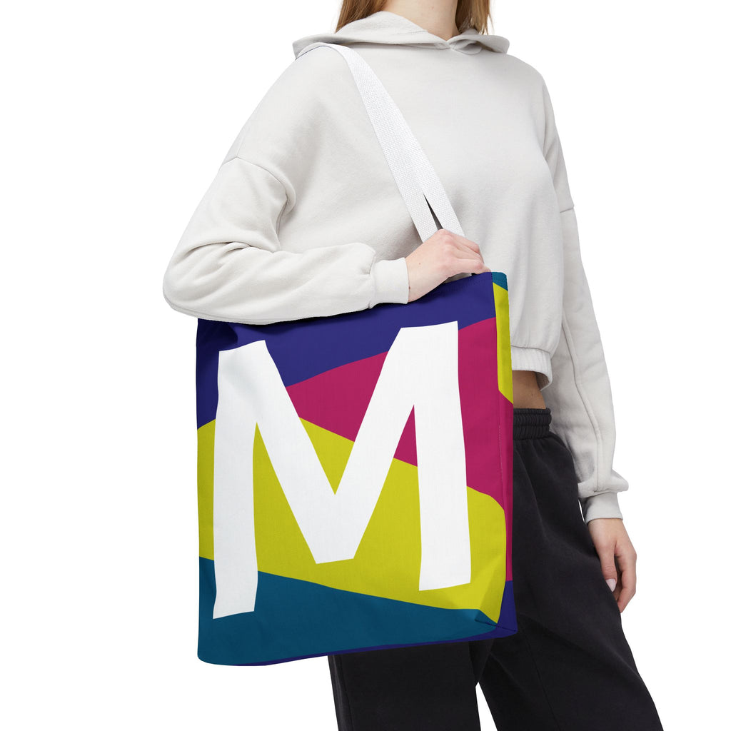Monogram 'M' Colorblock Tote Bag — Personalized Initial M Shoulder Tote