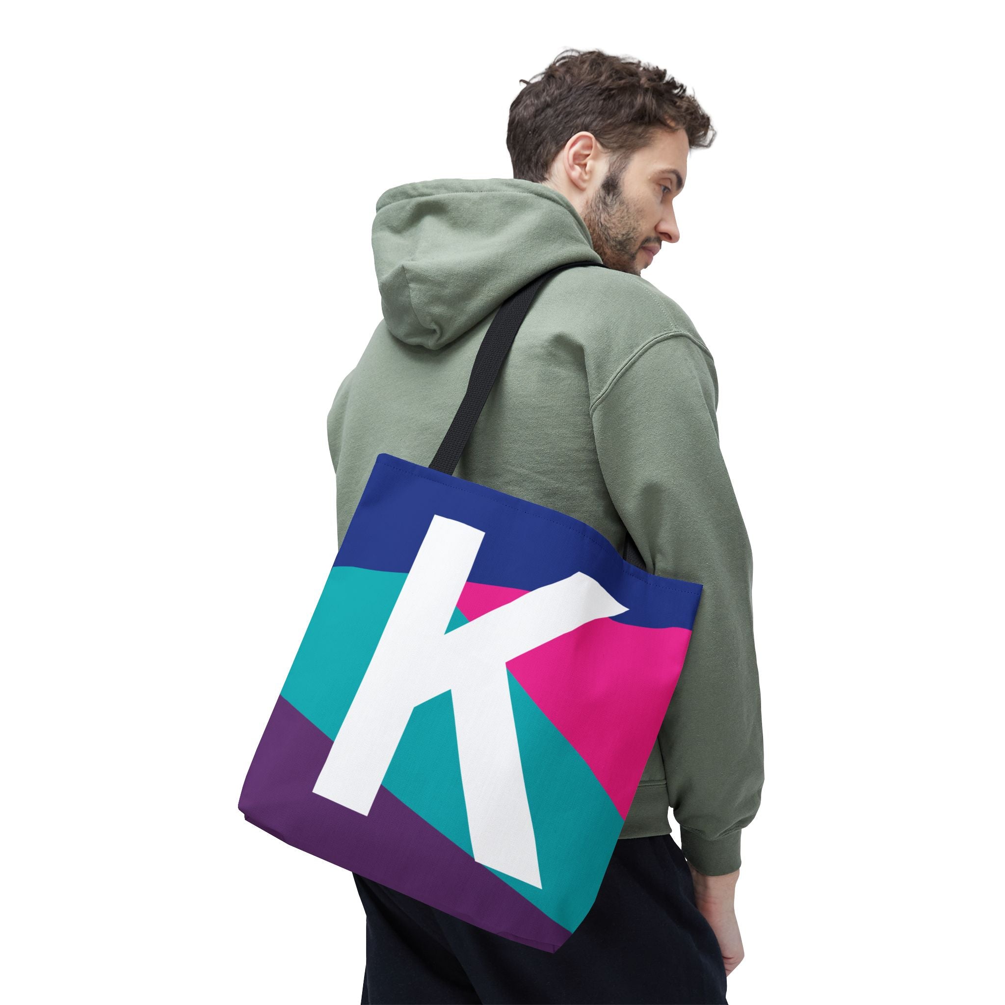Monogram 'K' Colorblock Tote Bag — Personalized Initial K Shoulder Tote