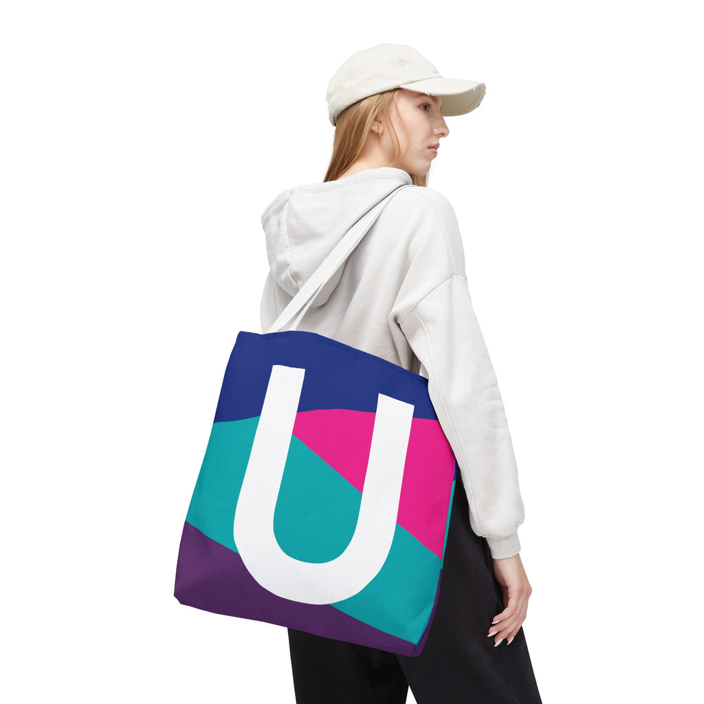 Monogram 'U' Colorblock Tote Bag — Personalized Initial U Shoulder Tote