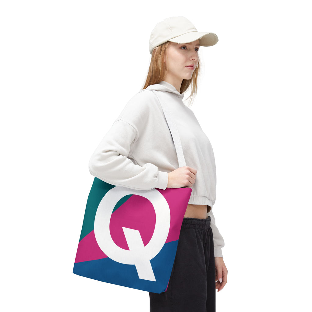 Monogram 'Q' Colorblock Tote Bag — Personalized Initial Q Shoulder Tote
