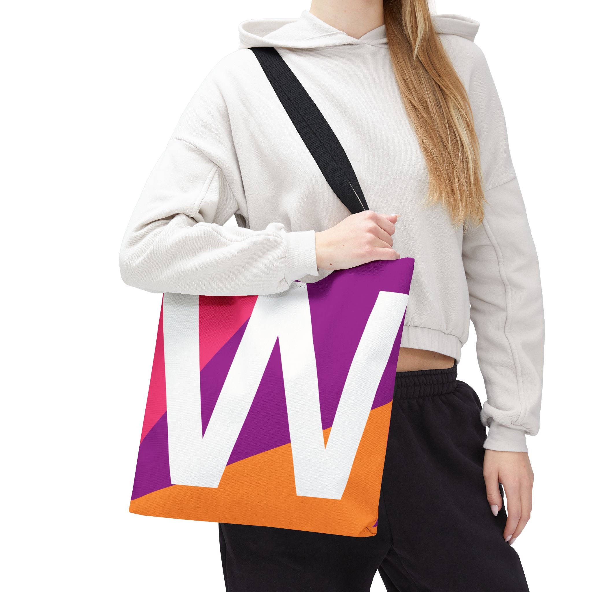 Monogram 'W' Colorblock Tote Bag — Personalized Initial W Shoulder Tote