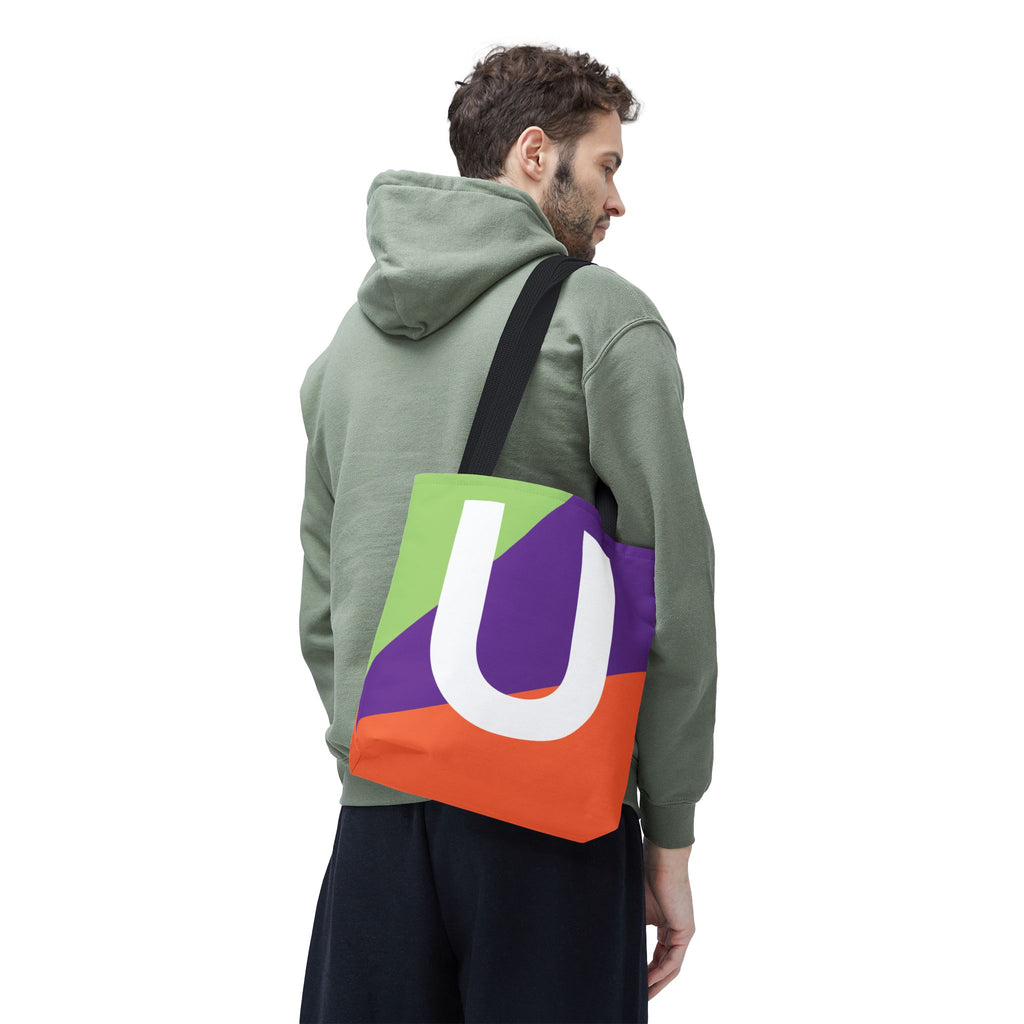 Monogram 'U' Colorblock Tote Bag — Personalized Initial U Shoulder Tote