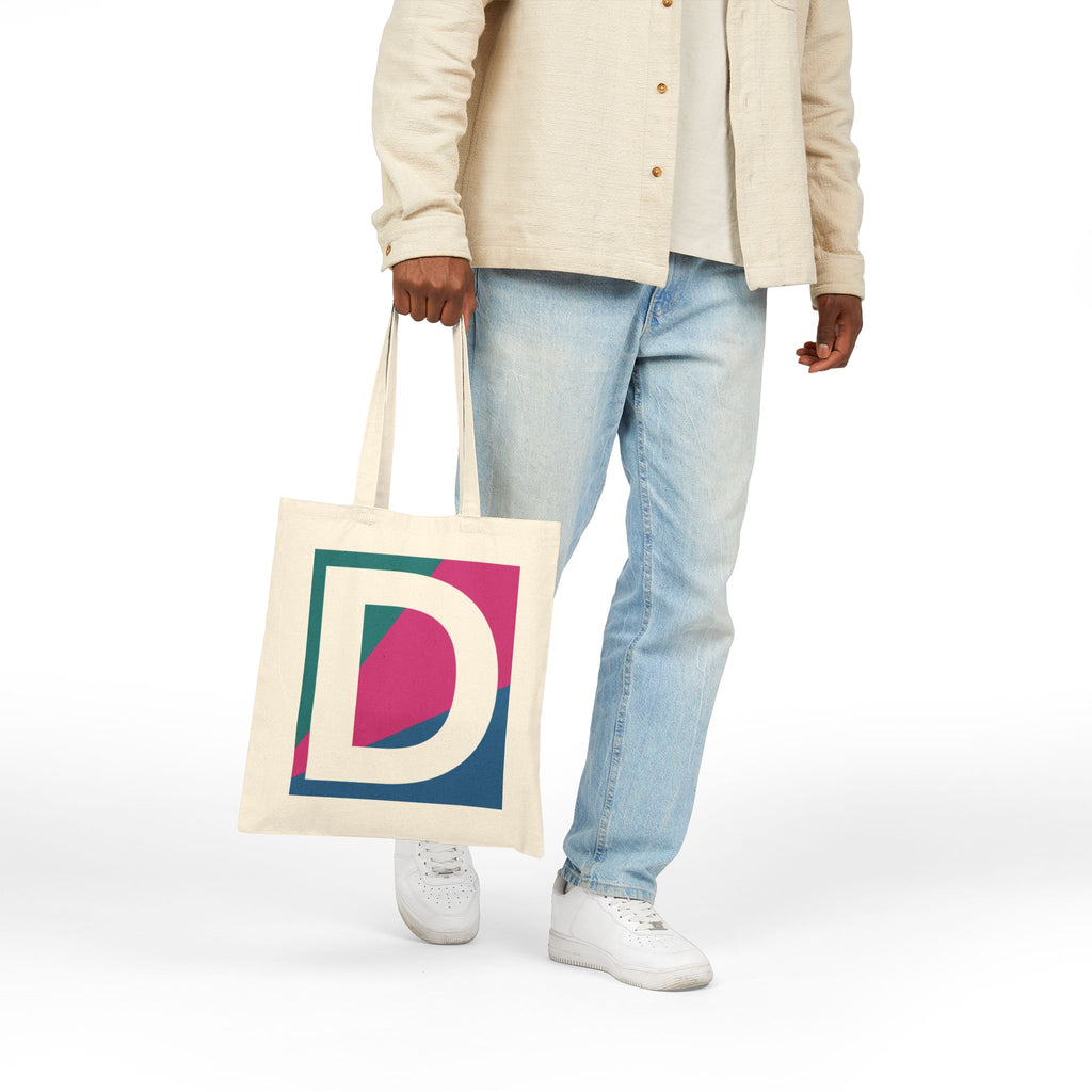 Initial D Colorblock Canvas Tote Bag — Monogram Letter D Reusable Grocery Tote