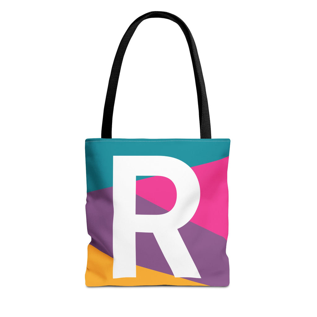 Monogram 'R' Colorblock Tote Bag — Personalized Initial R Shoulder Tote