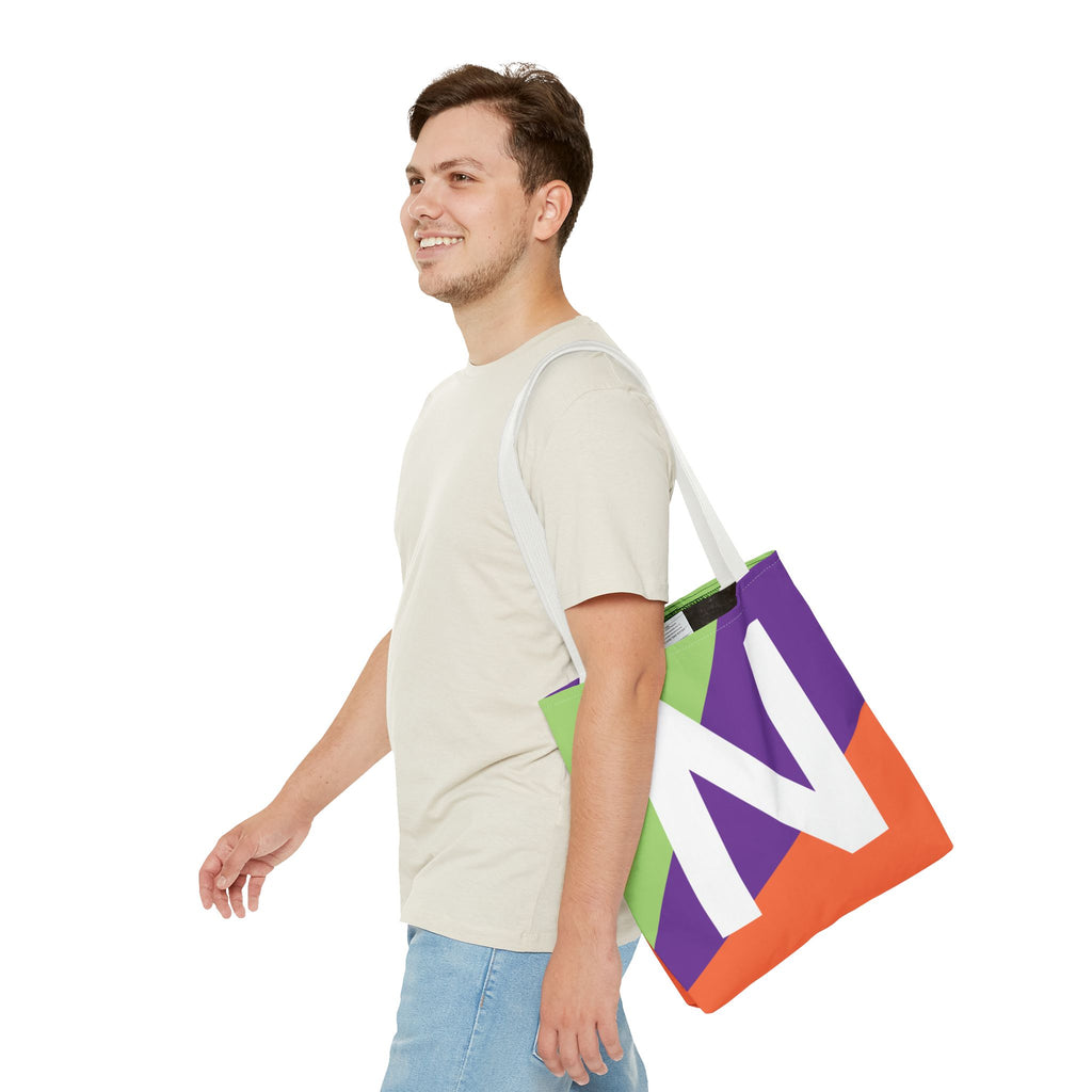 Monogram 'N' Colorblock Tote Bag — Personalized Initial N Shoulder Tote