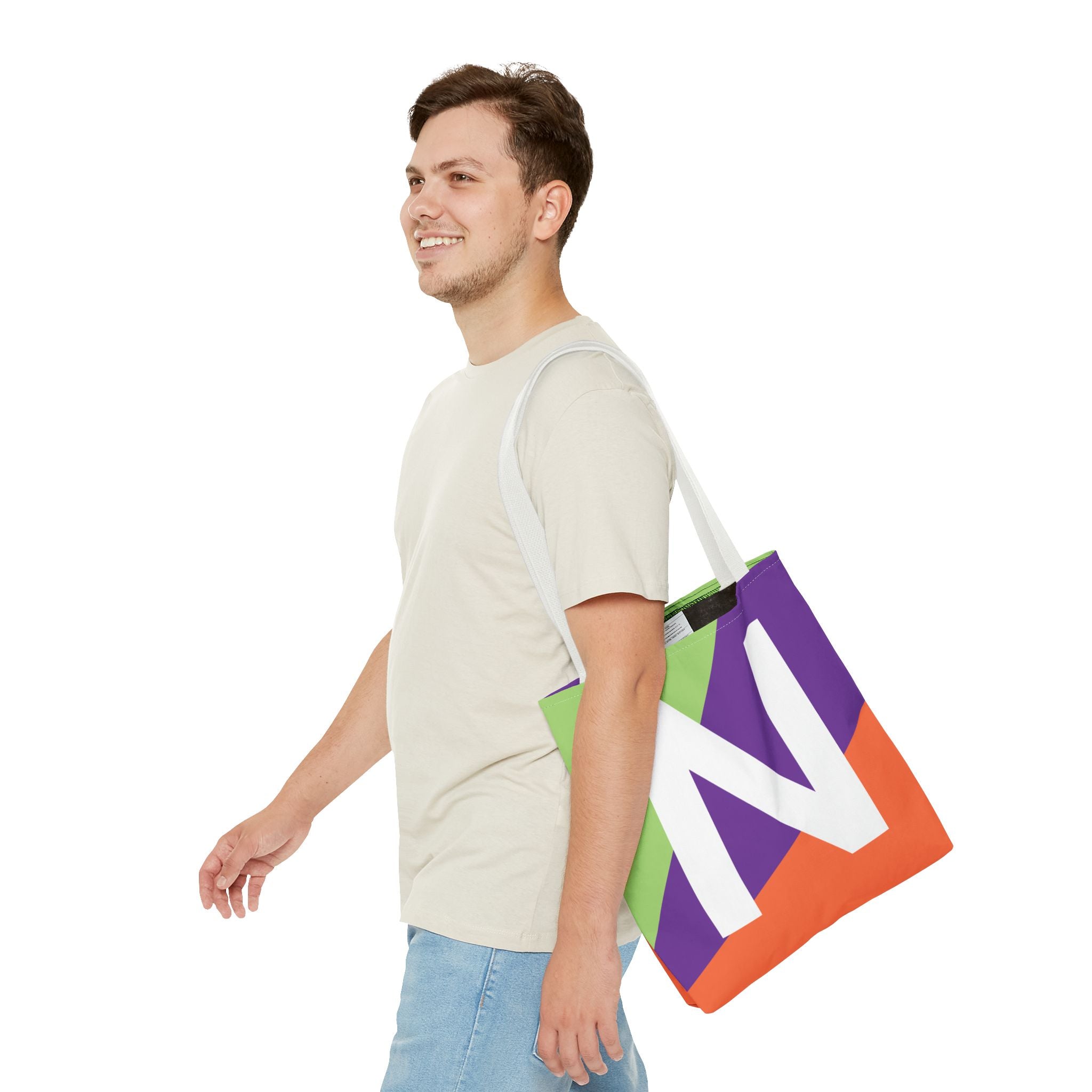 Monogram 'N' Colorblock Tote Bag — Personalized Initial N Shoulder Tote