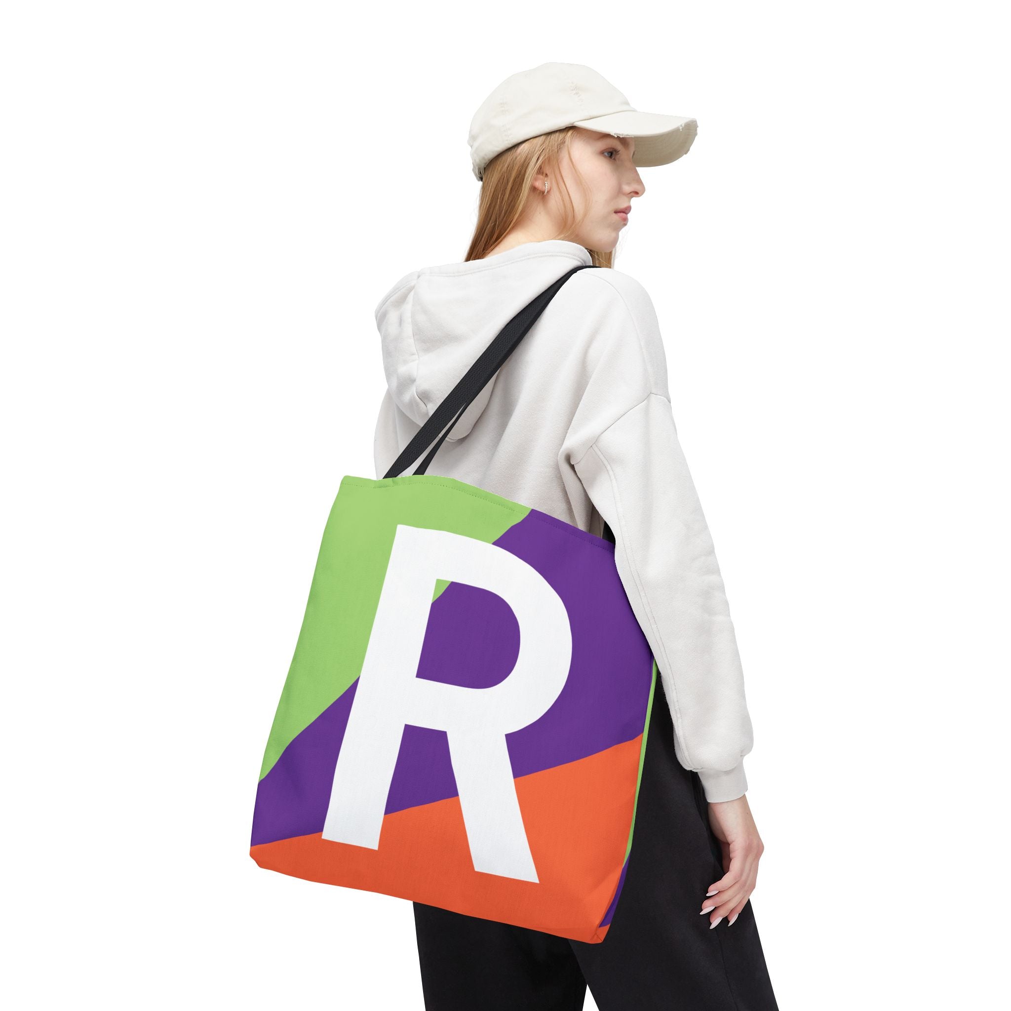 Monogram 'R' Colorblock Tote Bag — Personalized Initial R Shoulder Tote