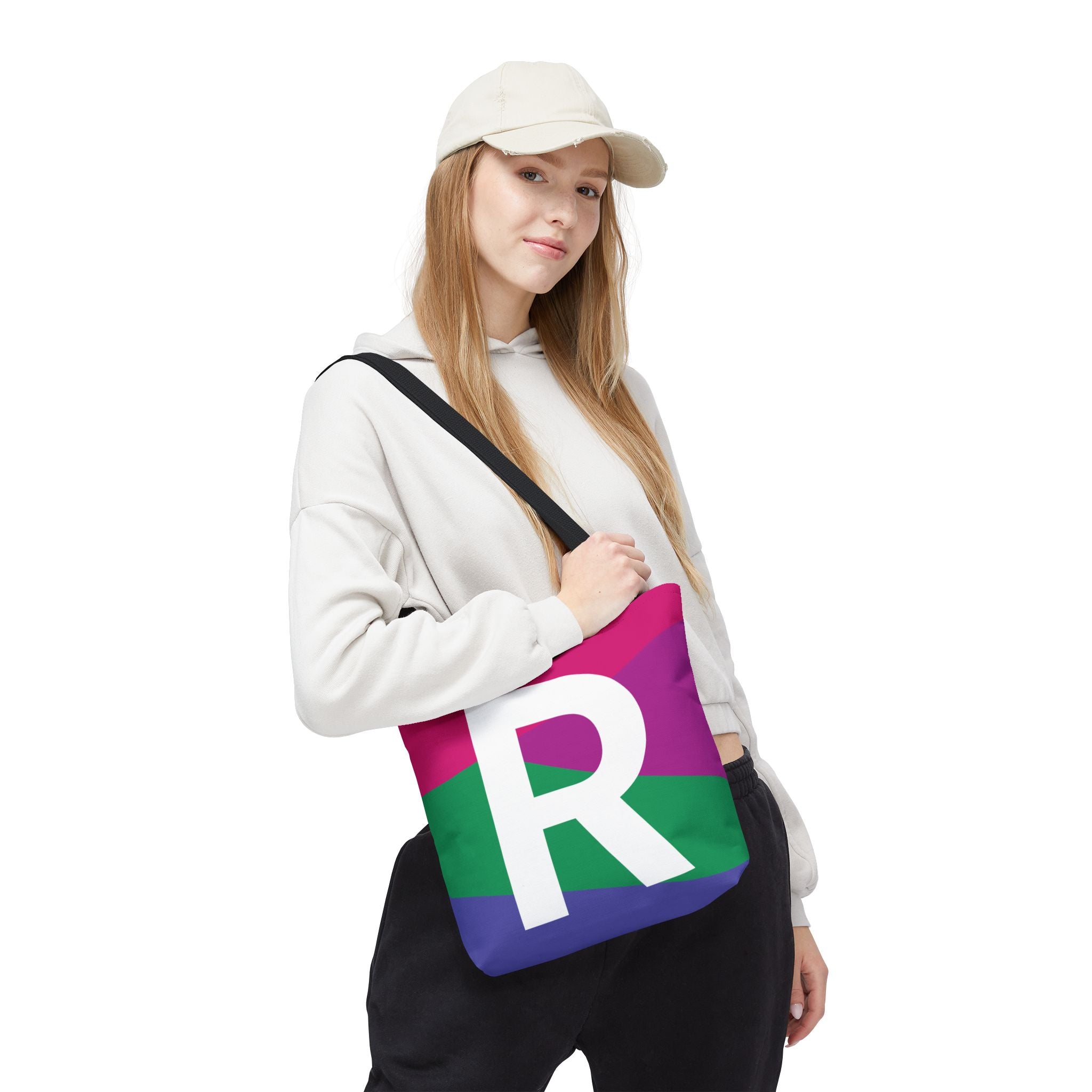 Monogram 'R' Colorblock Tote Bag — Personalized Initial R Shoulder Tote