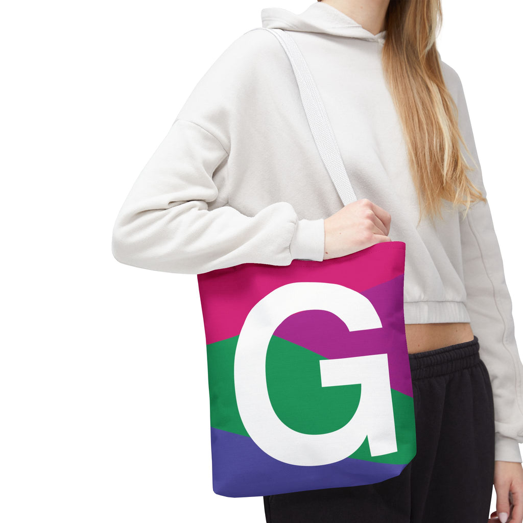 Monogram 'G' Colorblock Tote Bag — Personalized Initial G Shoulder Tote