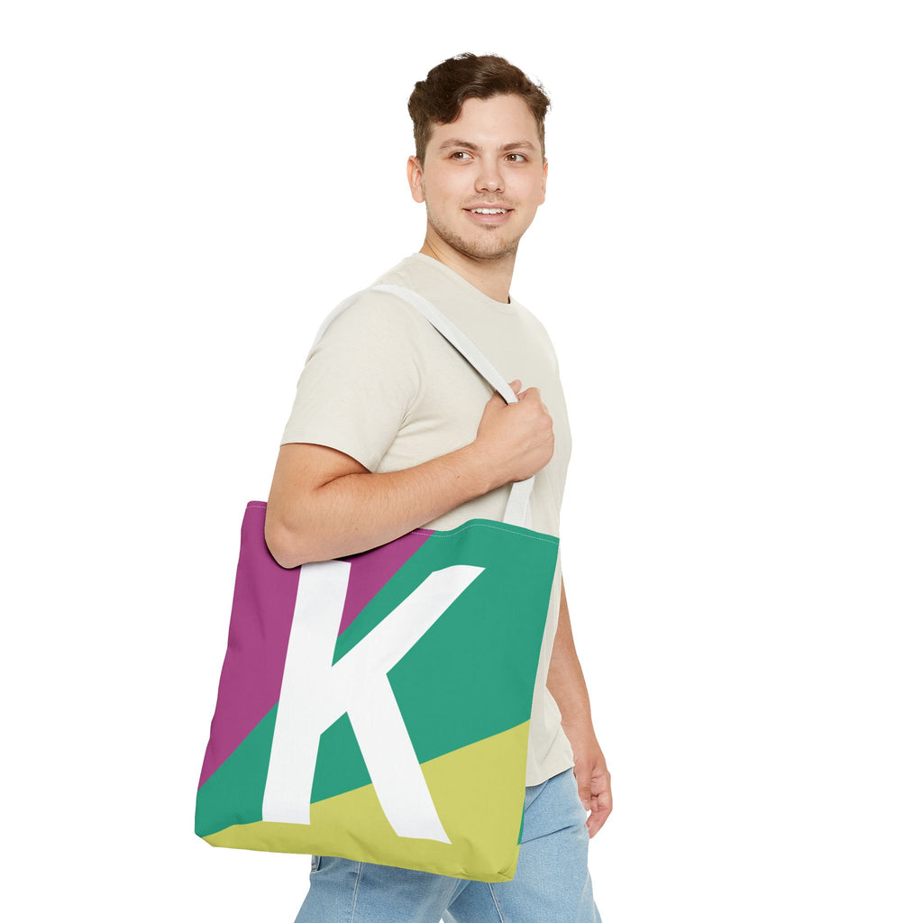 Monogram 'K' Colorblock Tote Bag — Personalized Initial K Shoulder Tote