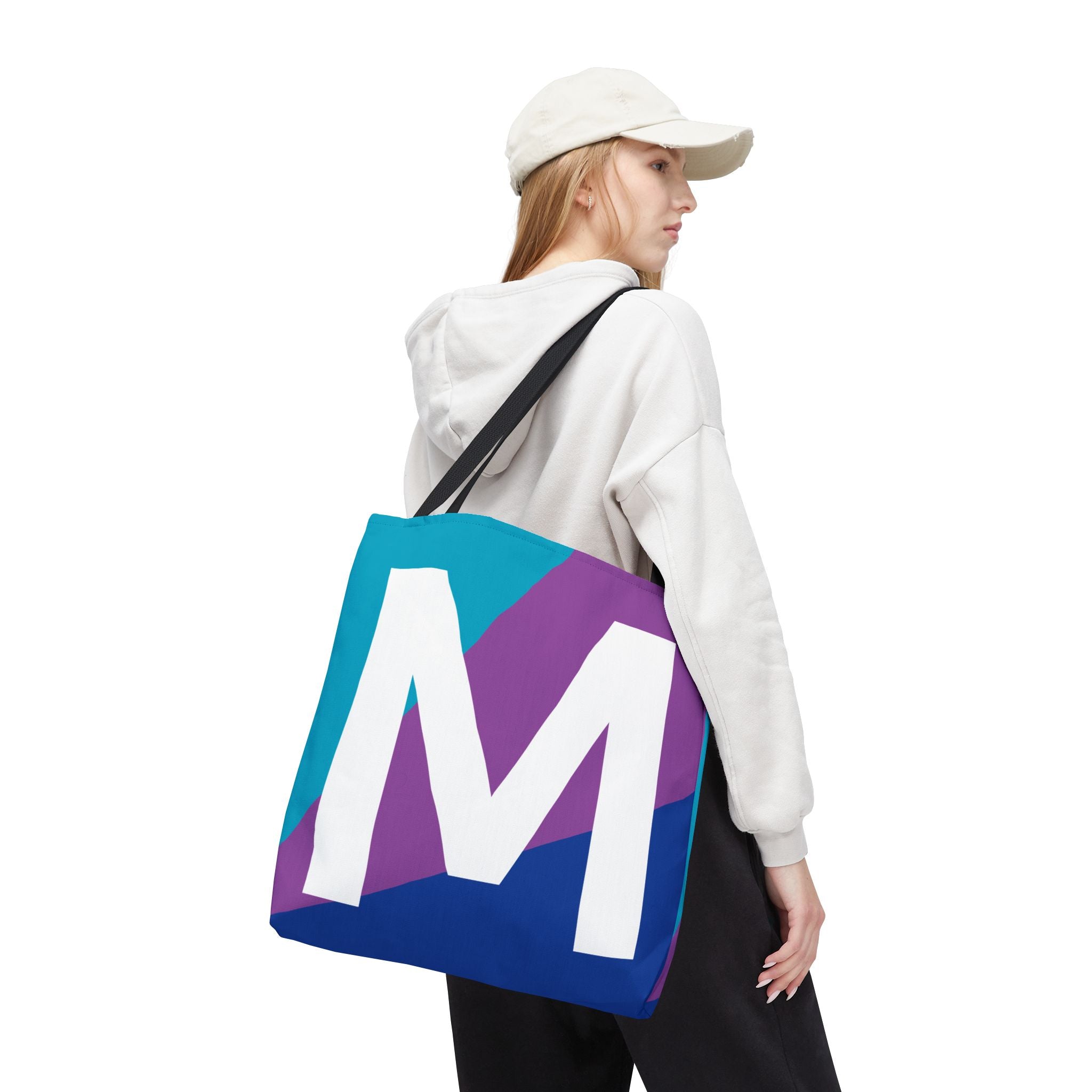 Monogram 'M' Colorblock Tote Bag — Personalized Initial M Shoulder Tote