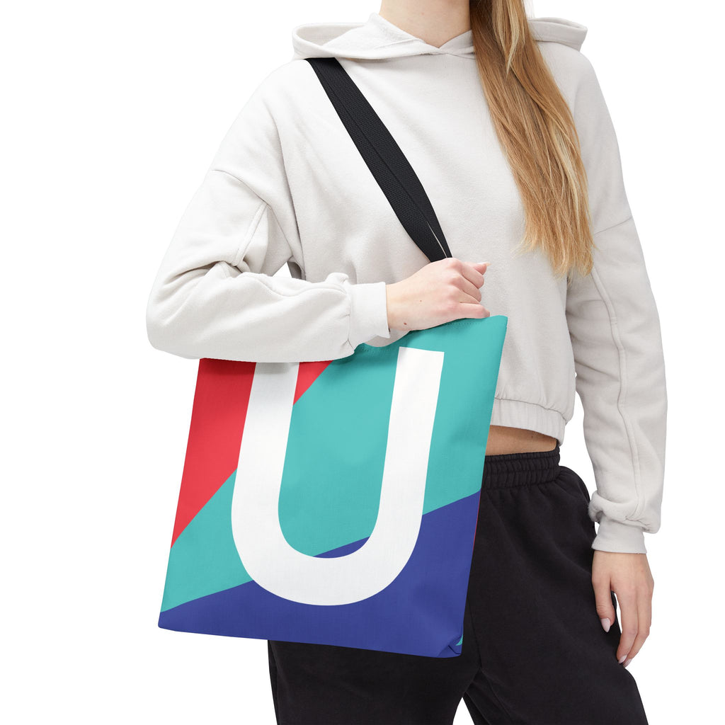 Monogram 'U' Colorblock Tote Bag — Personalized Initial U Shoulder Tote