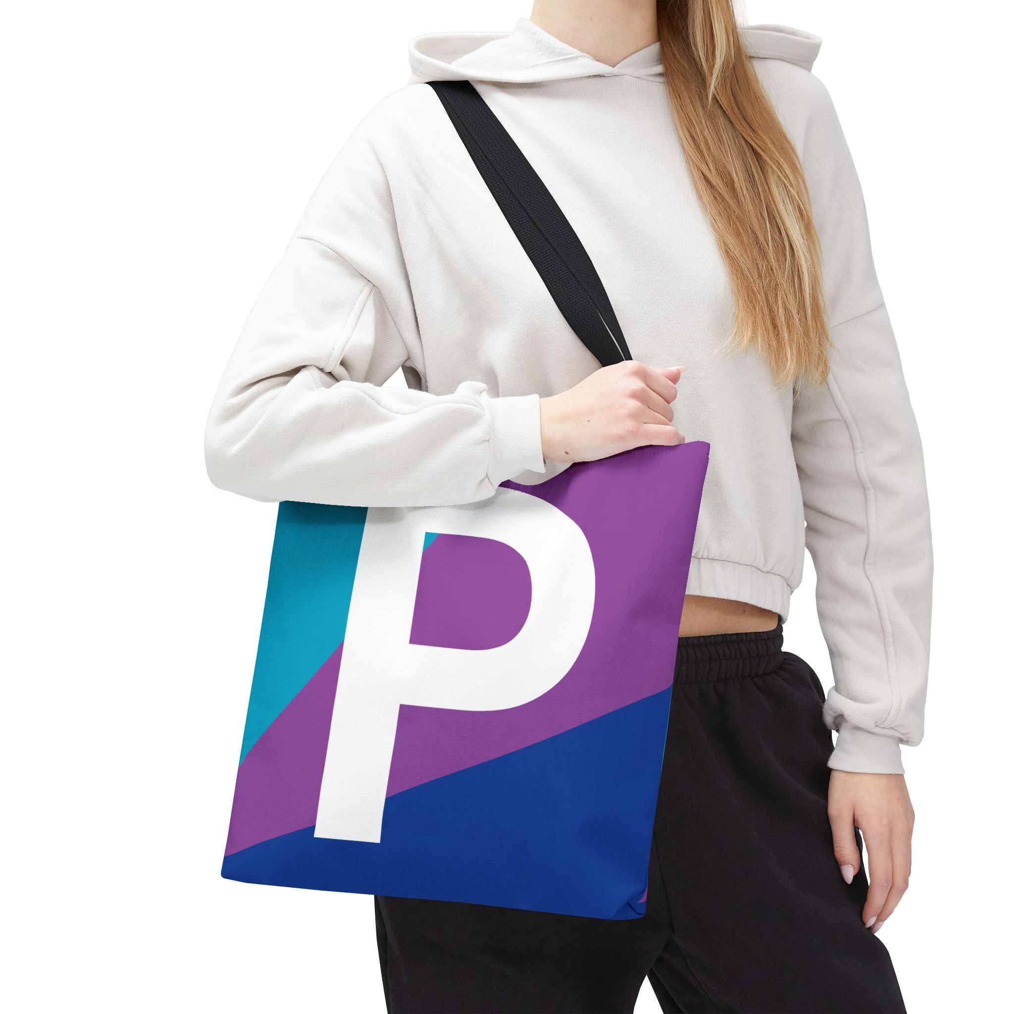 Monogram 'P' Colorblock Tote Bag — Personalized Initial P Shoulder Tote