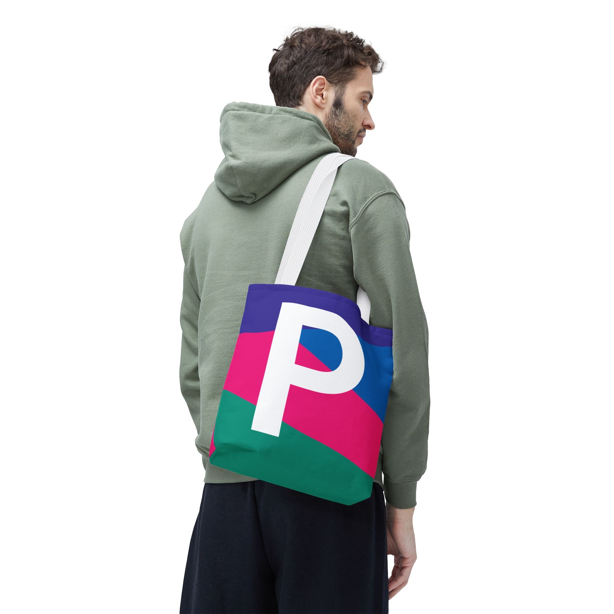 Monogram 'P' Colorblock Tote Bag — Personalized Initial P Shoulder Tote
