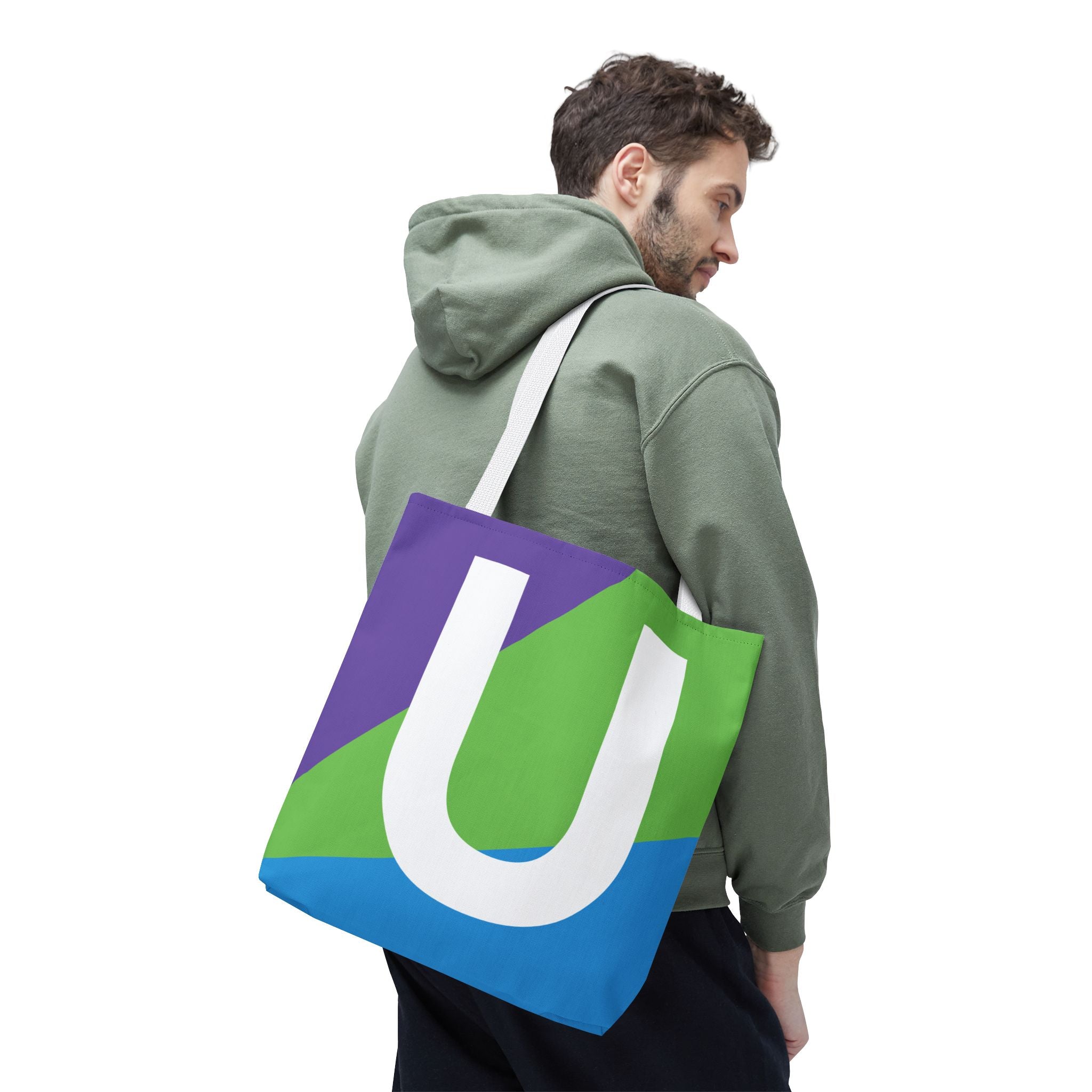 Monogram 'U' Colorblock Tote Bag — Personalized Initial U Shoulder Tote