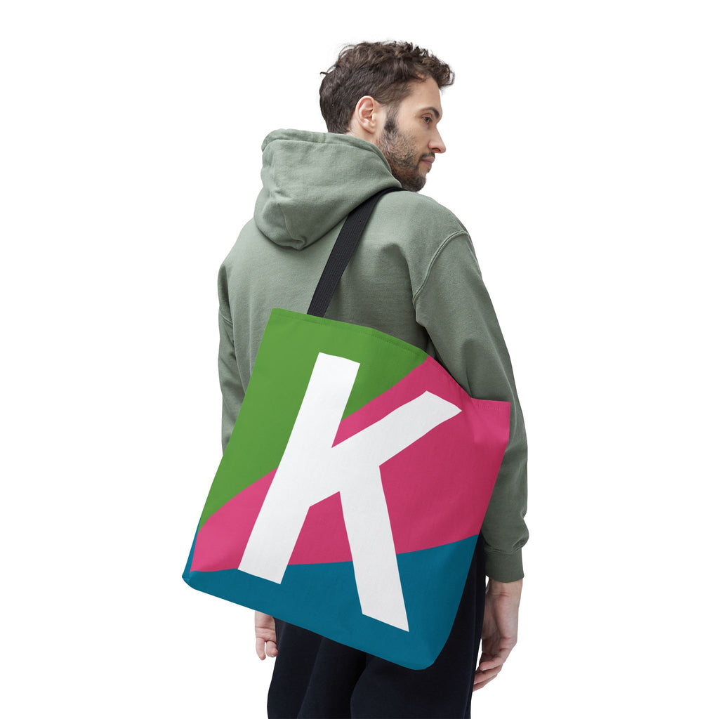 Monogram 'K' Colorblock Tote Bag — Personalized Initial K Shoulder Tote
