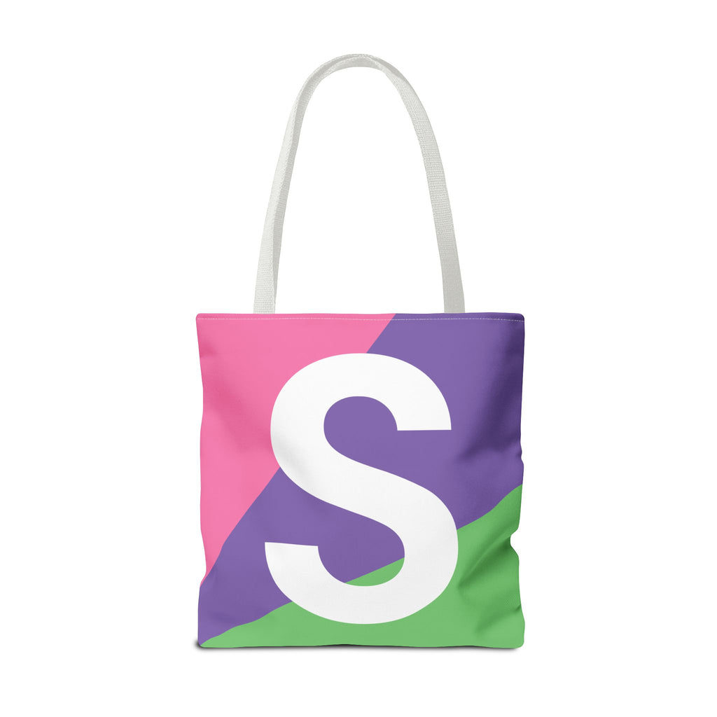 Monogram 'S' Colorblock Tote Bag — Personalized Initial S Shoulder Tote
