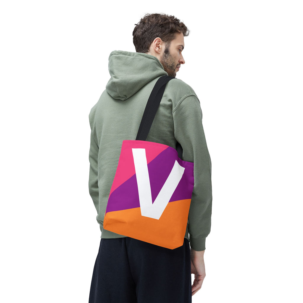 Monogram 'V' Colorblock Tote Bag — Personalized Initial V Shoulder Tote