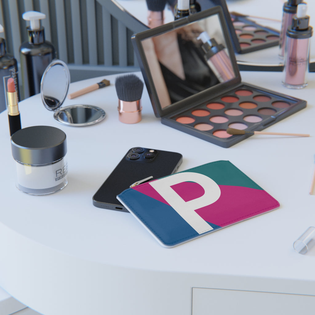 Initial P Mini Clutch — Colorblock Monogram Wristlet Wallet