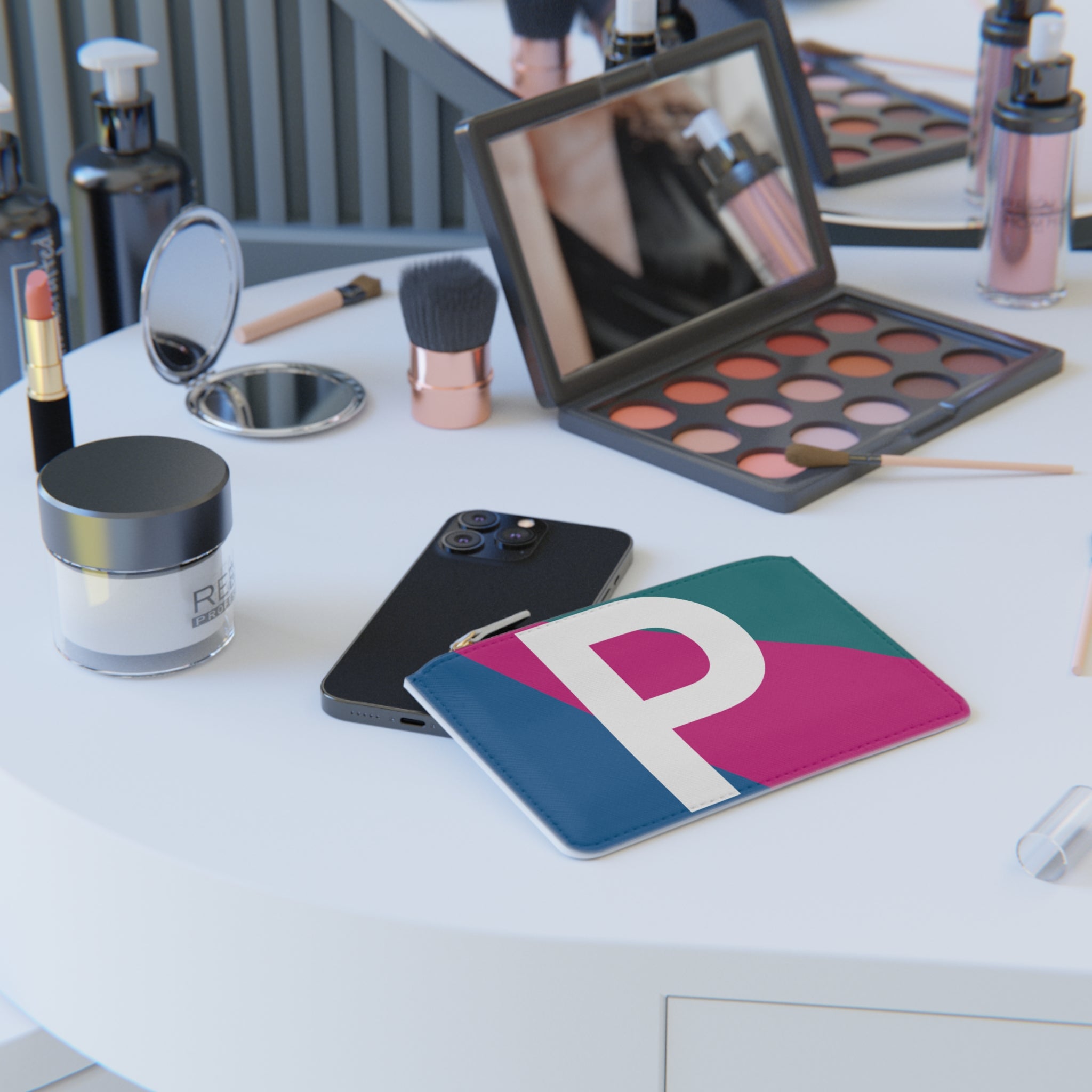 Initial P Mini Clutch — Colorblock Monogram Wristlet Wallet