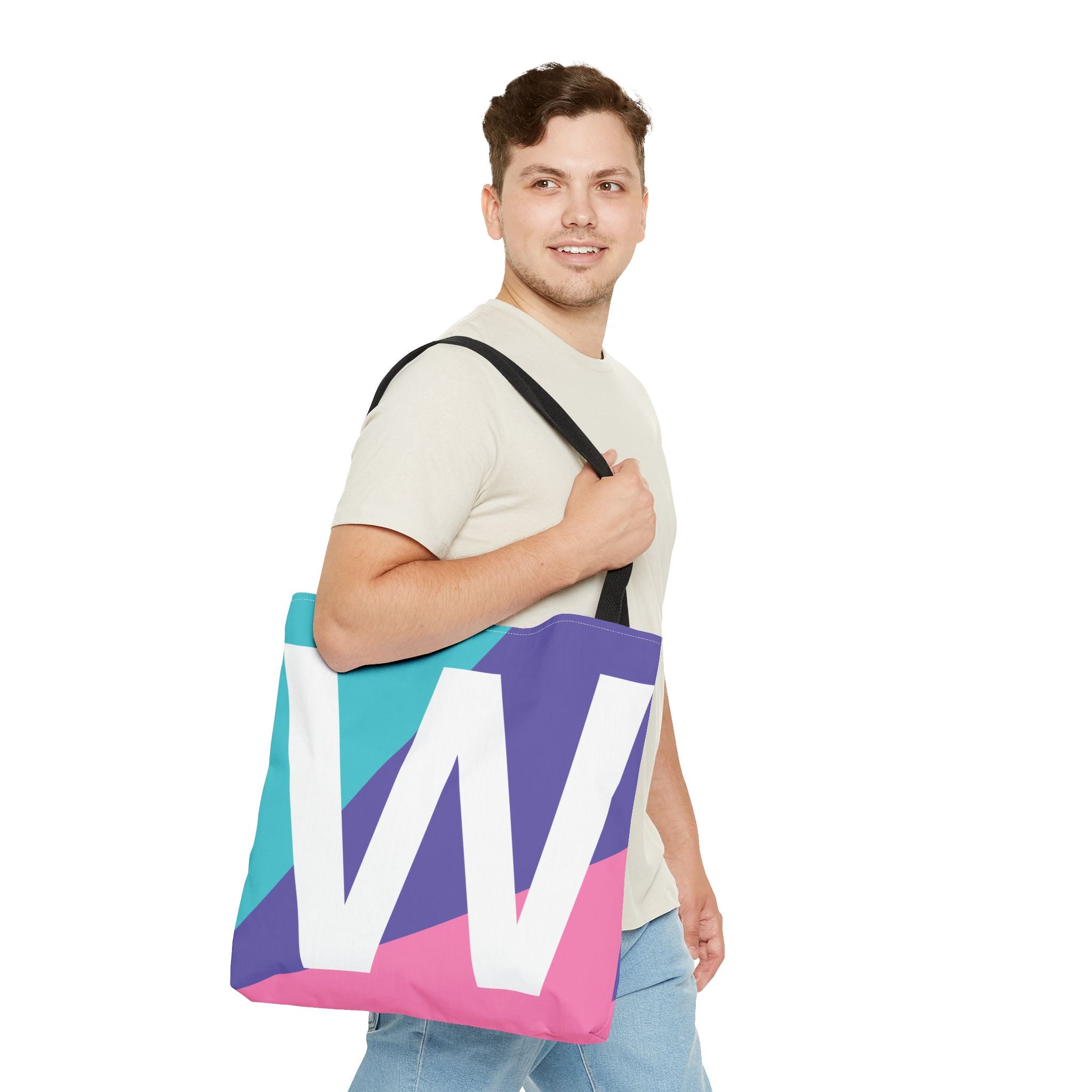 Monogram 'W' Colorblock Tote Bag — Personalized Initial W Shoulder Tote