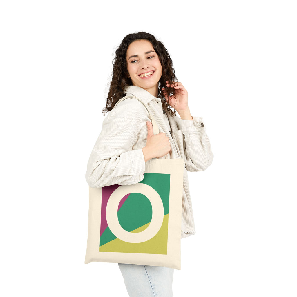 Initial O Colorblock Canvas Tote Bag — Monogram Letter O Reusable Grocery Tote