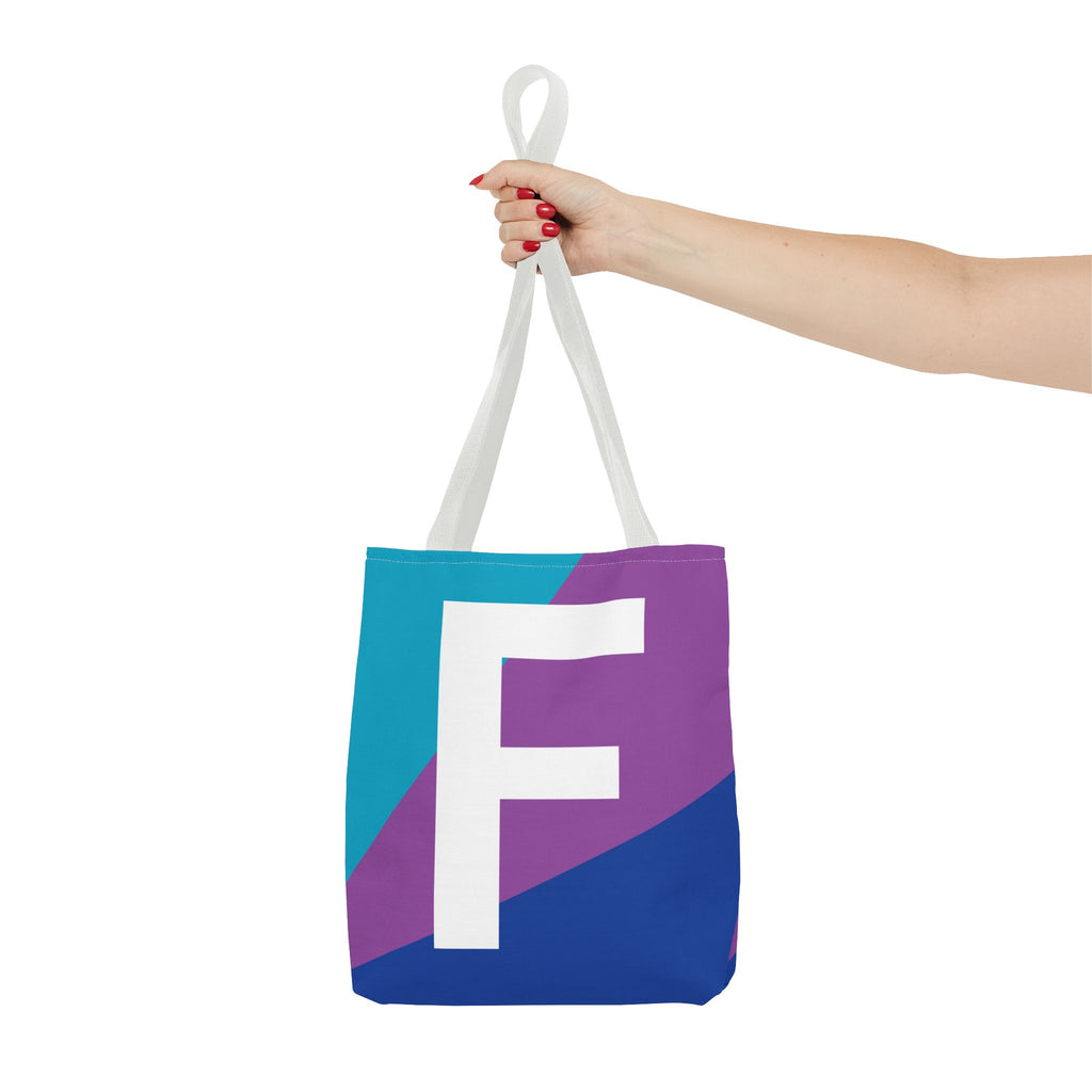 Monogram 'F' Colorblock Tote Bag — Personalized Initial F Shoulder Tote