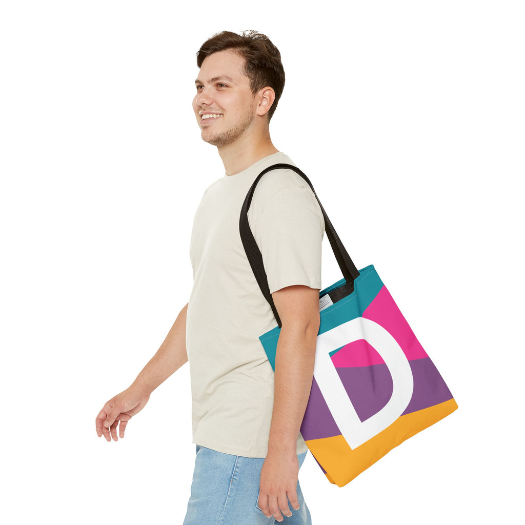 Monogram 'D' Colorblock Tote Bag — Personalized Initial D Shoulder Tote
