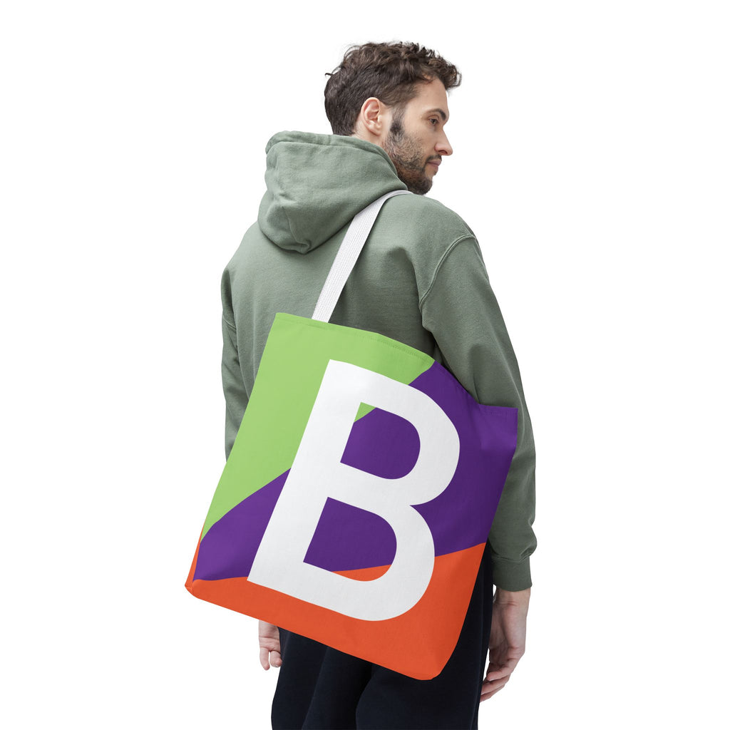 Monogram 'B' Colorblock Tote Bag — Personalized Initial B Shoulder Tote