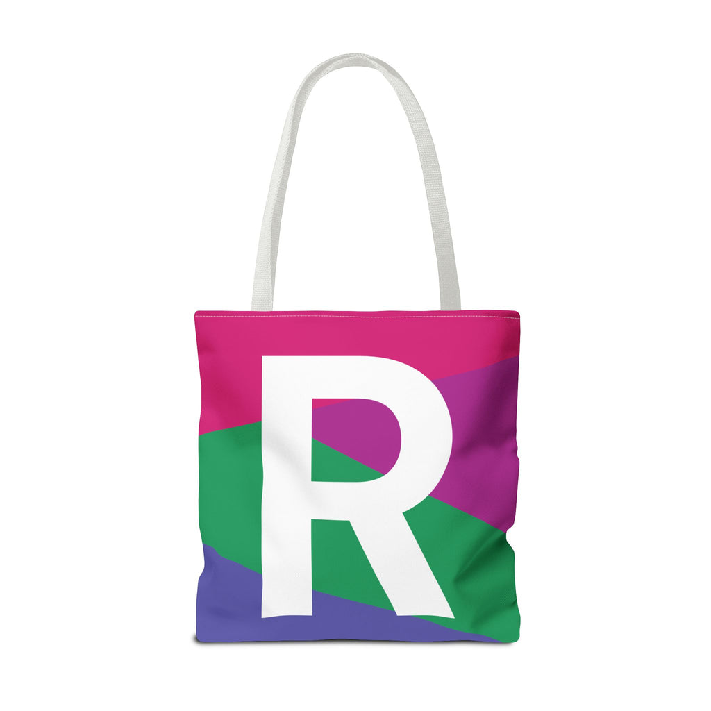 Monogram 'R' Colorblock Tote Bag — Personalized Initial R Shoulder Tote