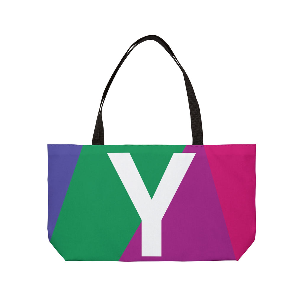 Personalized 'Y' Colorblock Tote Bag — Monogram Weekender Tote