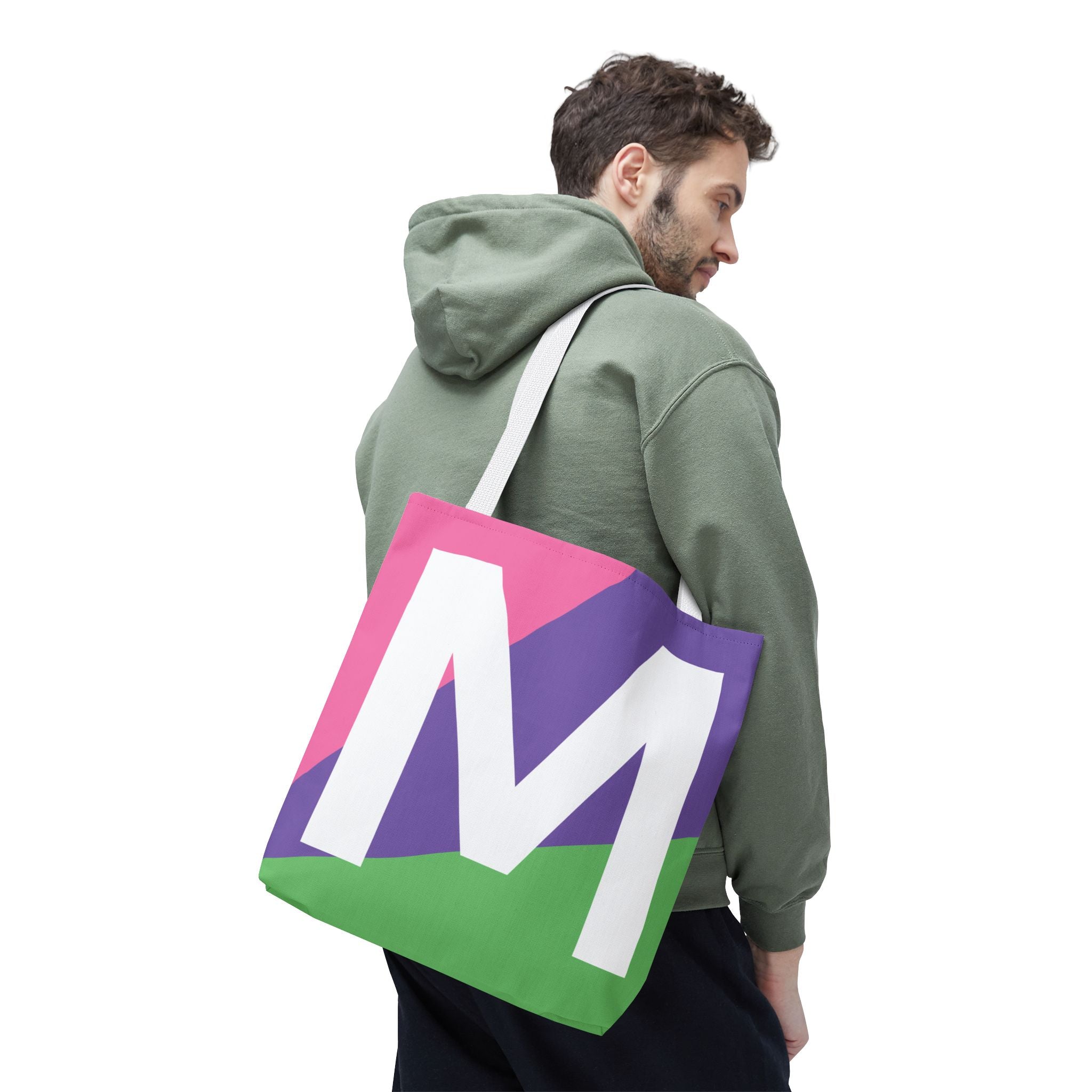 Monogram 'M' Colorblock Tote Bag — Personalized Initial M Shoulder Tote
